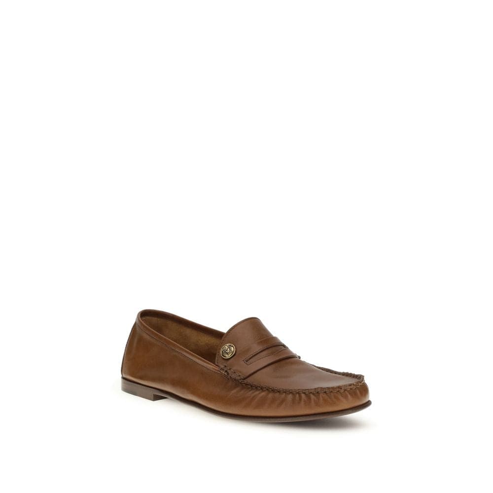 Versace Brown Calf Leather Bos Taurus Slip-On Loafers - 2