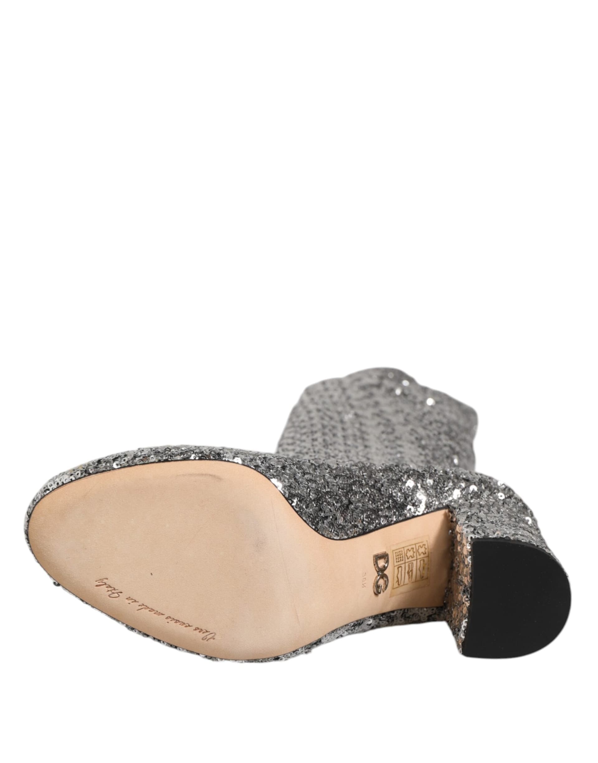 Dolce & Gabbana Shoes Silver Sequins Glitter High Heel Boot Shoes - 7