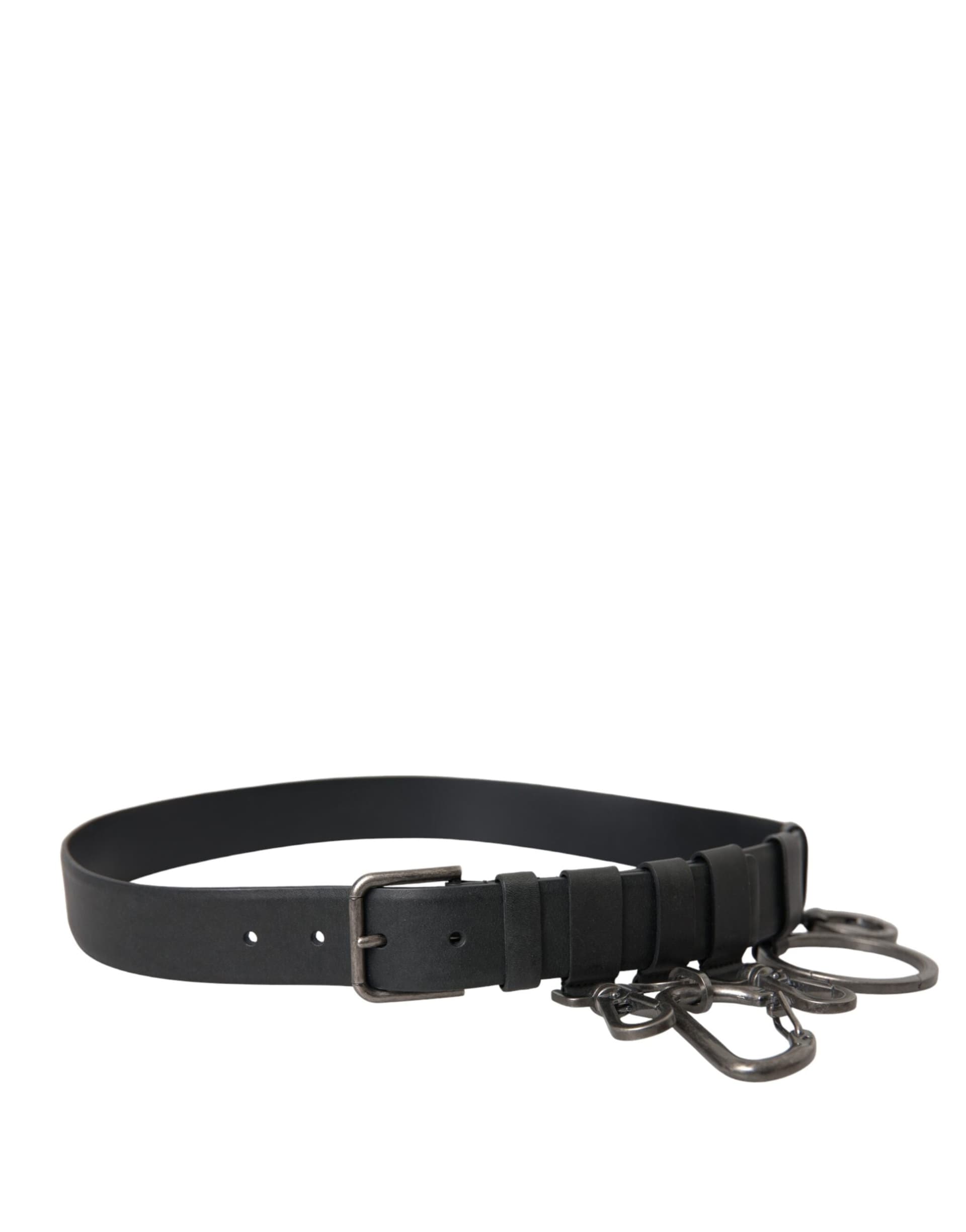 Dolce & Gabbana Black Calf Leather Silver Metal Buckle Belt - 2