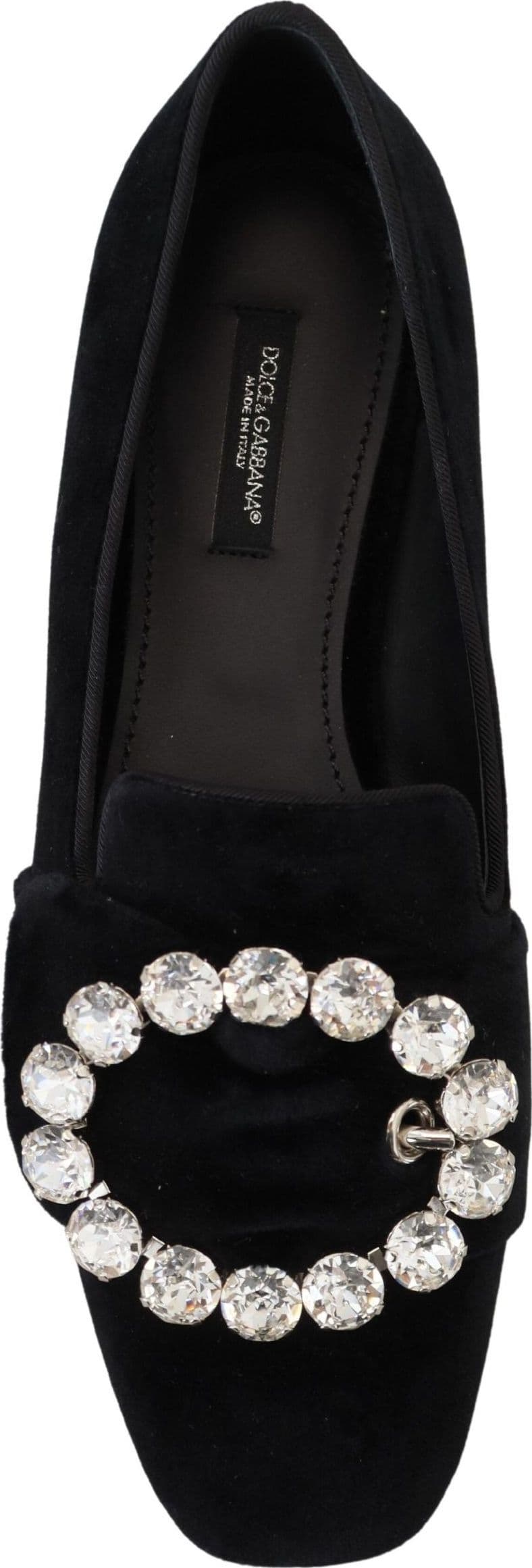 Dolce & Gabbana Black Velvet Crystals Loafers Flats Shoes - 2