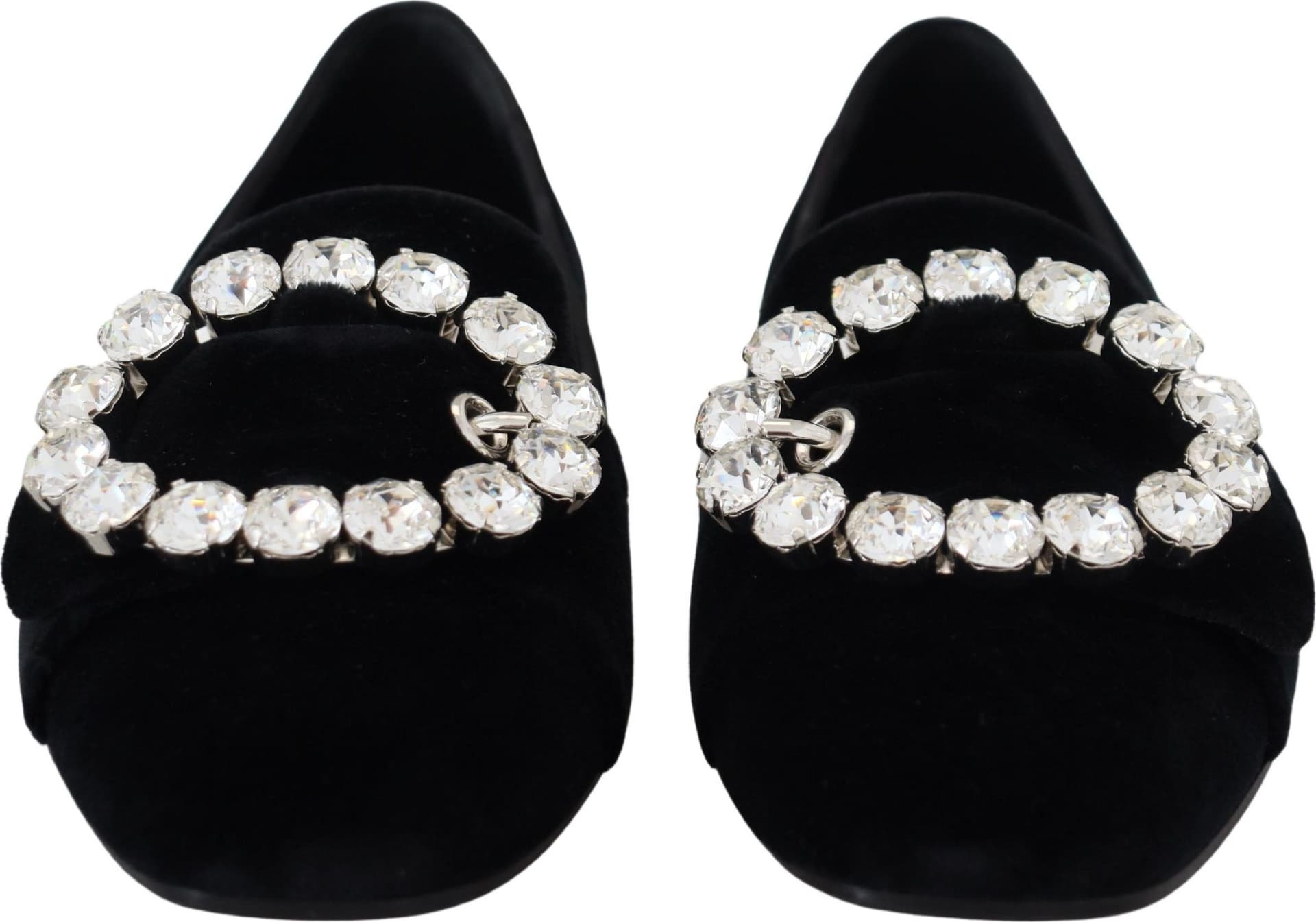 Dolce & Gabbana Black Velvet Crystals Loafers Flats Shoes - 3