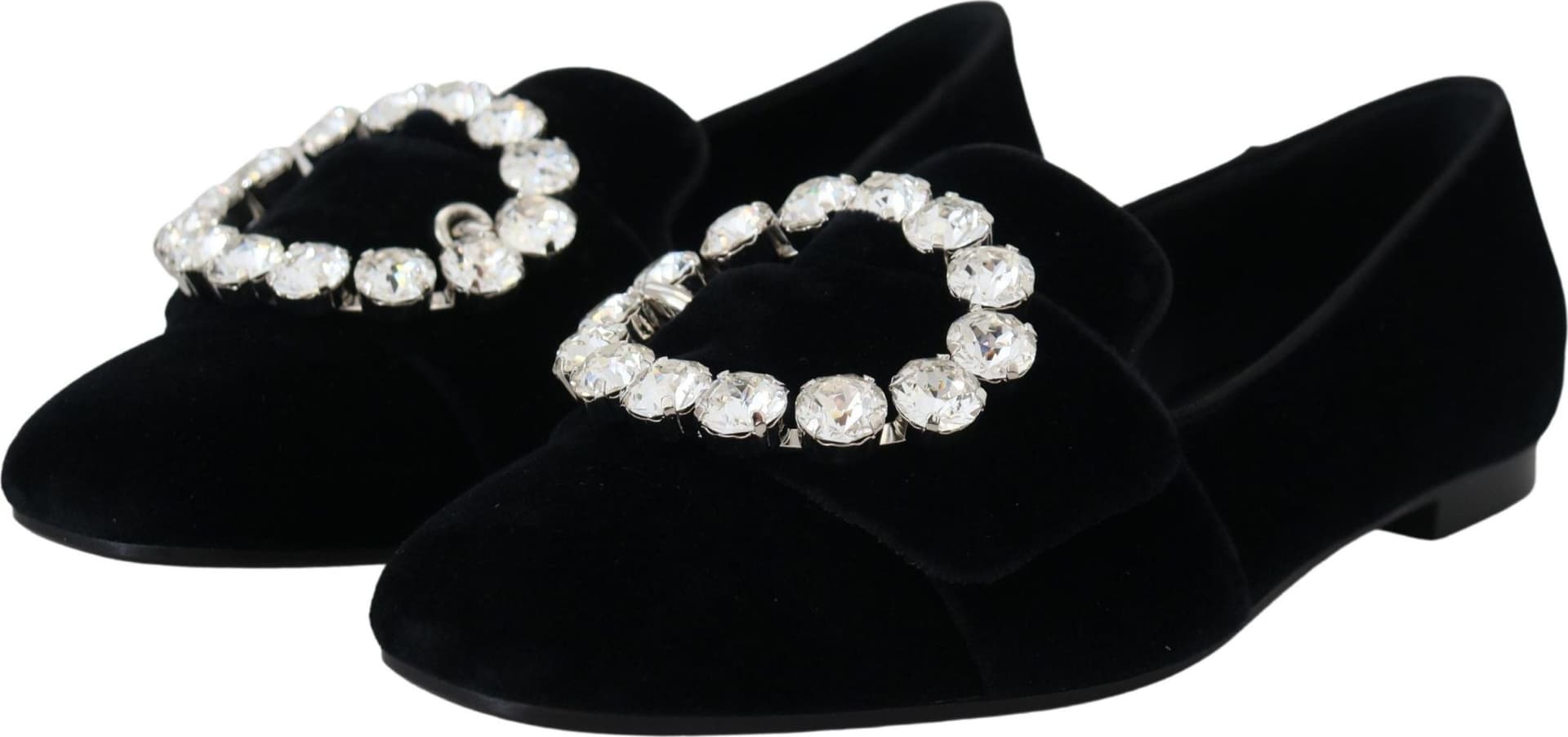 Dolce & Gabbana Black Velvet Crystals Loafers Flats Shoes - 4