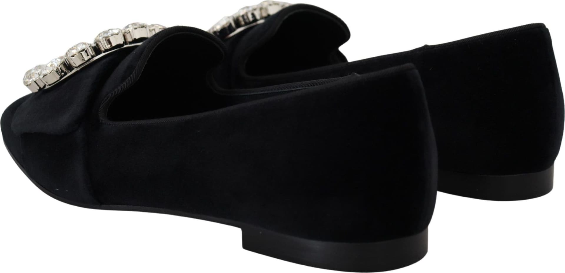 Dolce & Gabbana Black Velvet Crystals Loafers Flats Shoes - 5