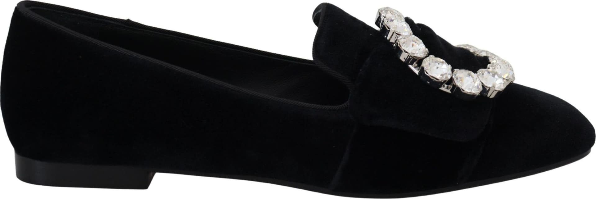 Dolce & Gabbana Black Velvet Crystals Loafers Flats Shoes - 7