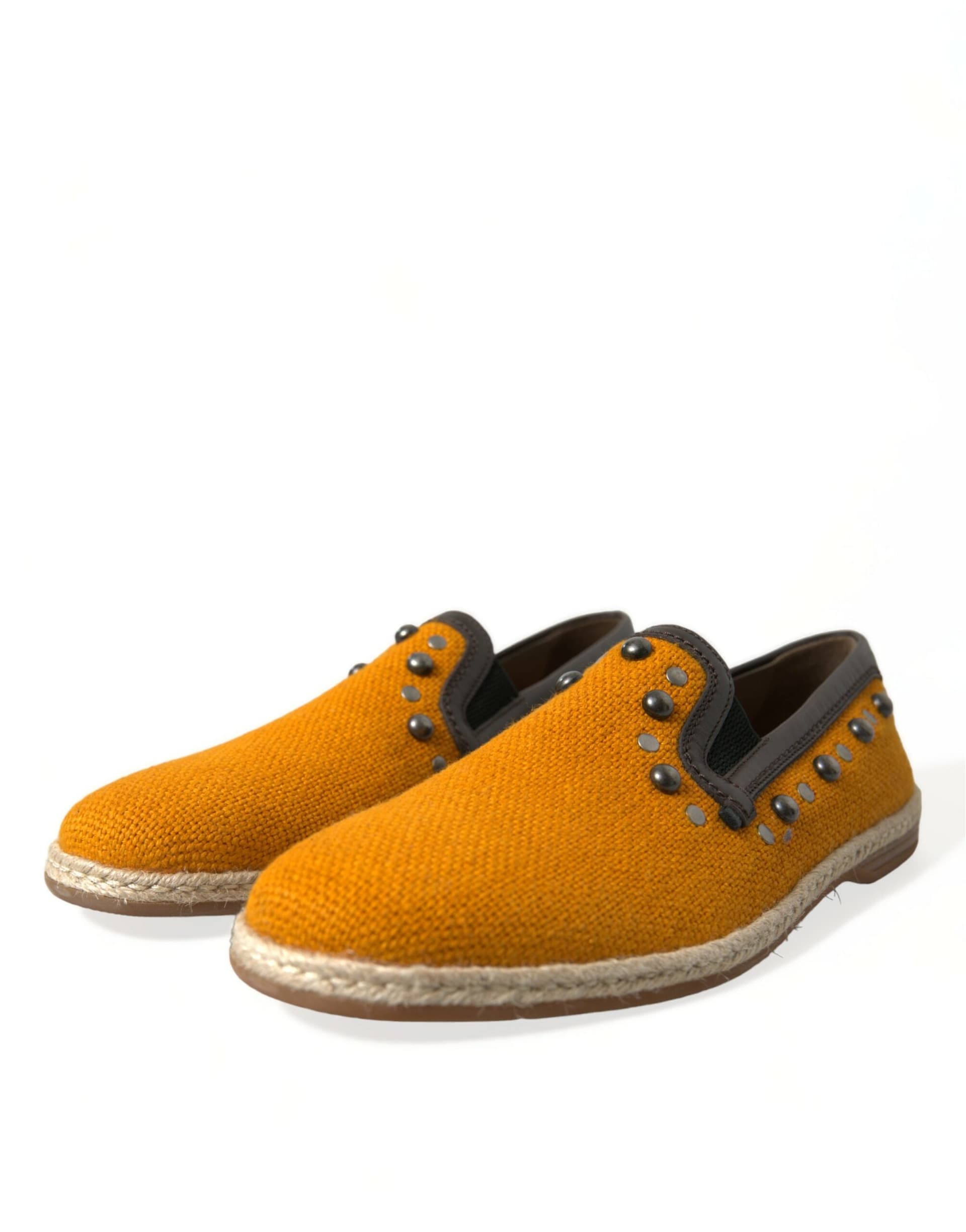 Dolce & Gabbana Orange Linen Leather Studded Loafers Shoes - 2
