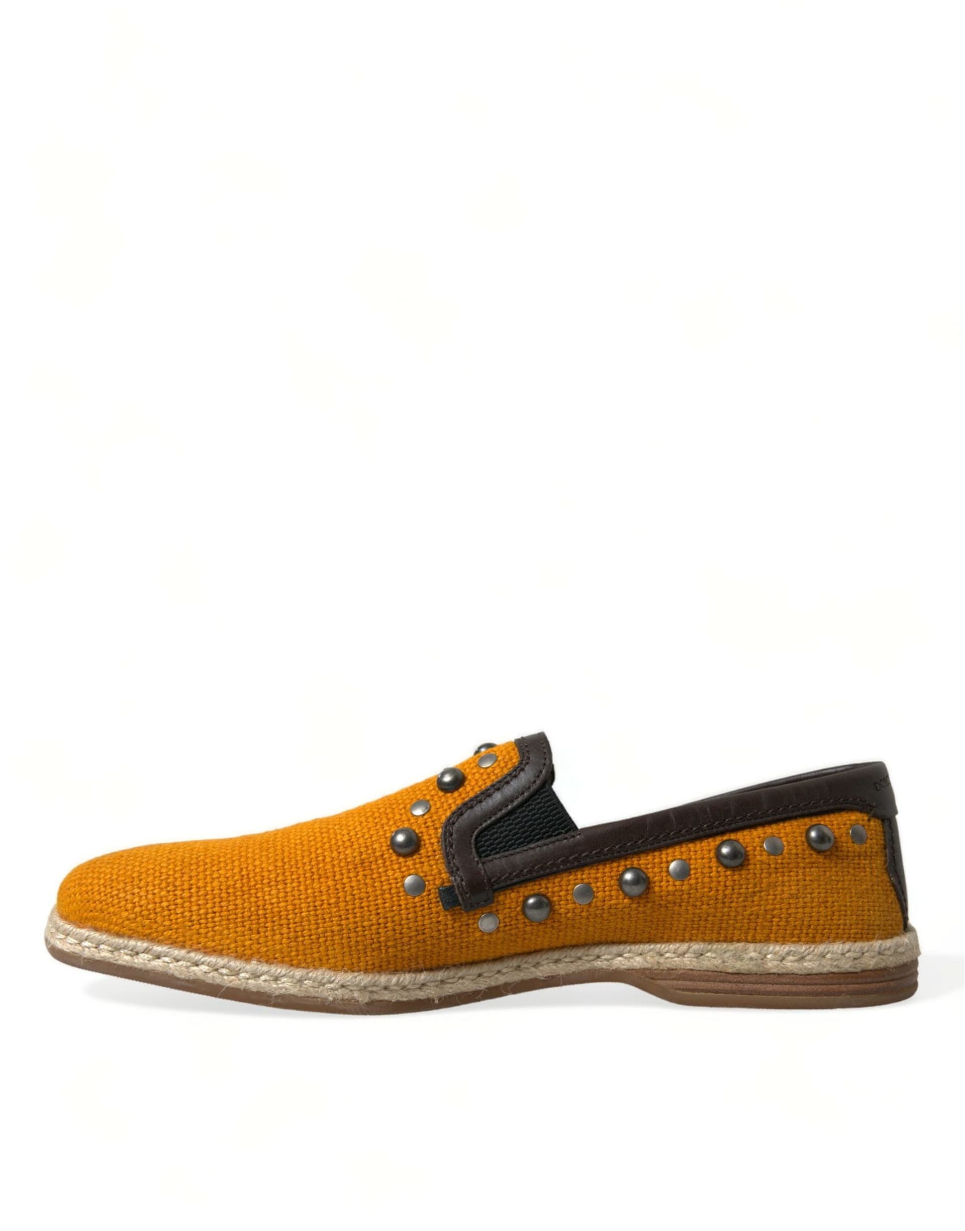 Dolce & Gabbana Orange Linen Leather Studded Loafers Shoes - 4