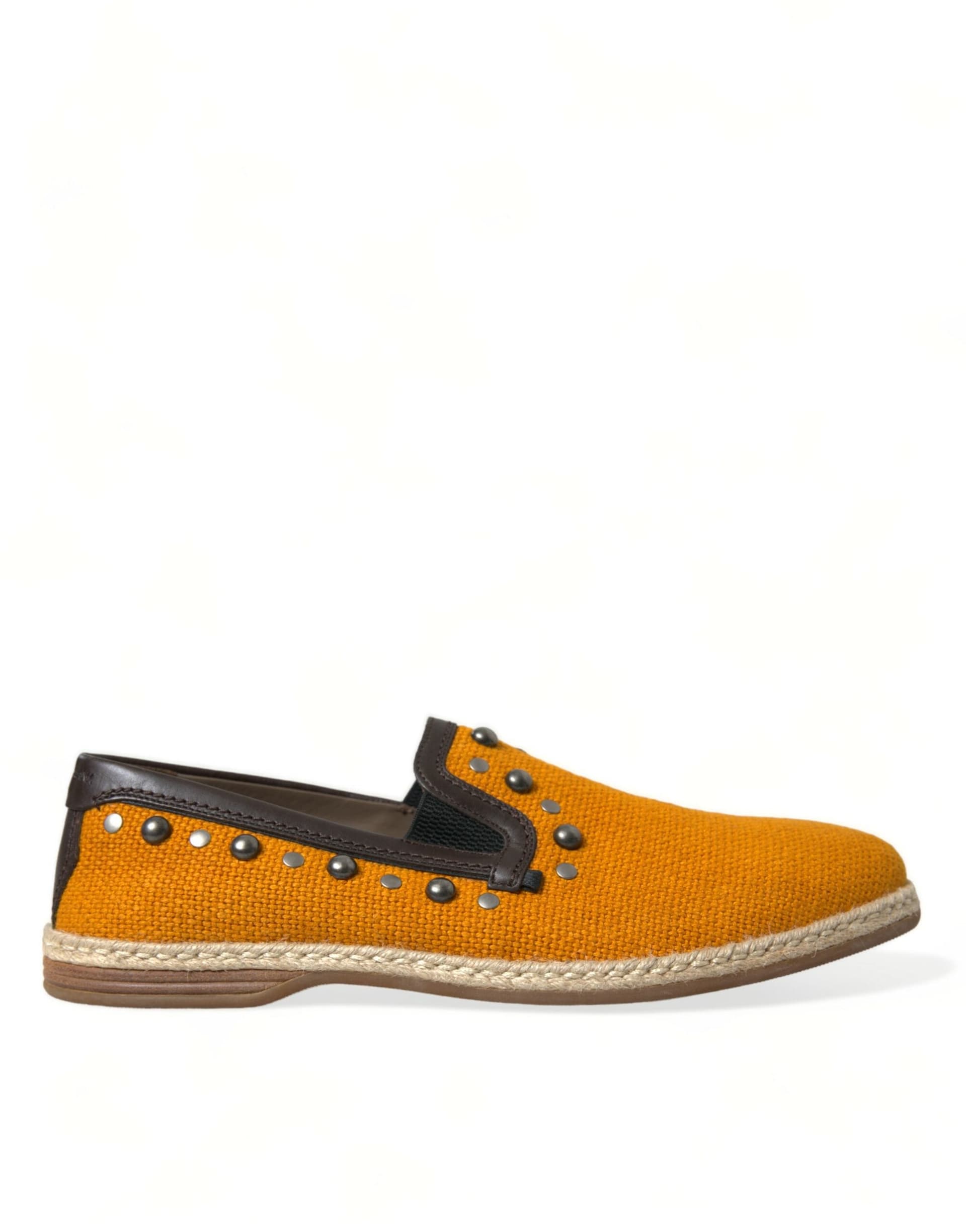 Dolce & Gabbana Orange Linen Leather Studded Loafers Shoes - 5