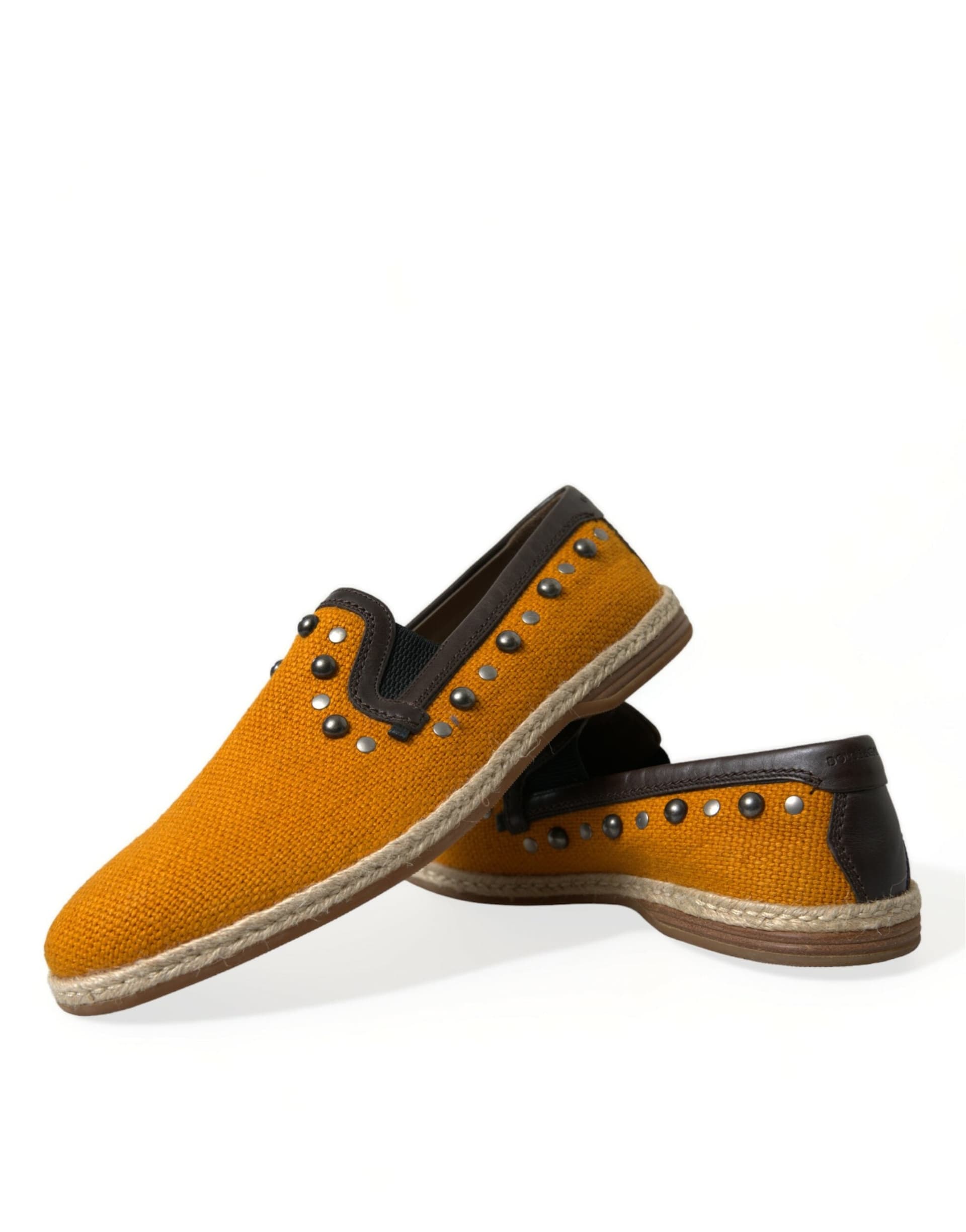 Dolce & Gabbana Orange Linen Leather Studded Loafers Shoes - 7