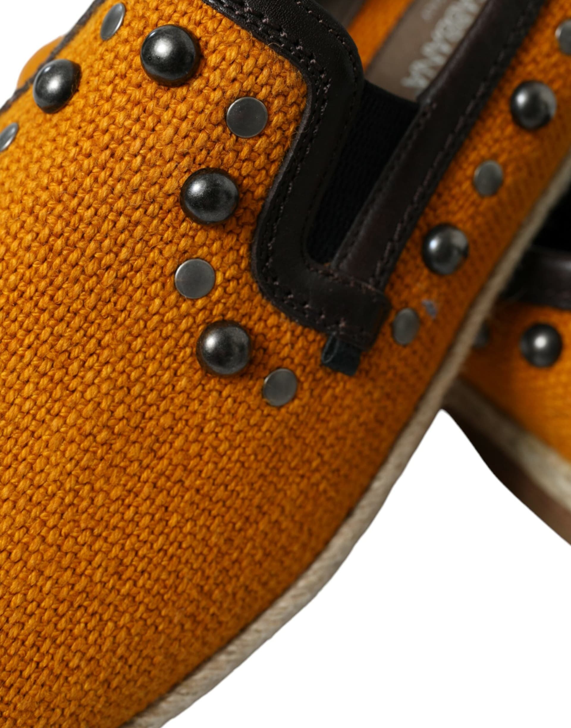 Dolce & Gabbana Orange Linen Leather Studded Loafers Shoes - 8