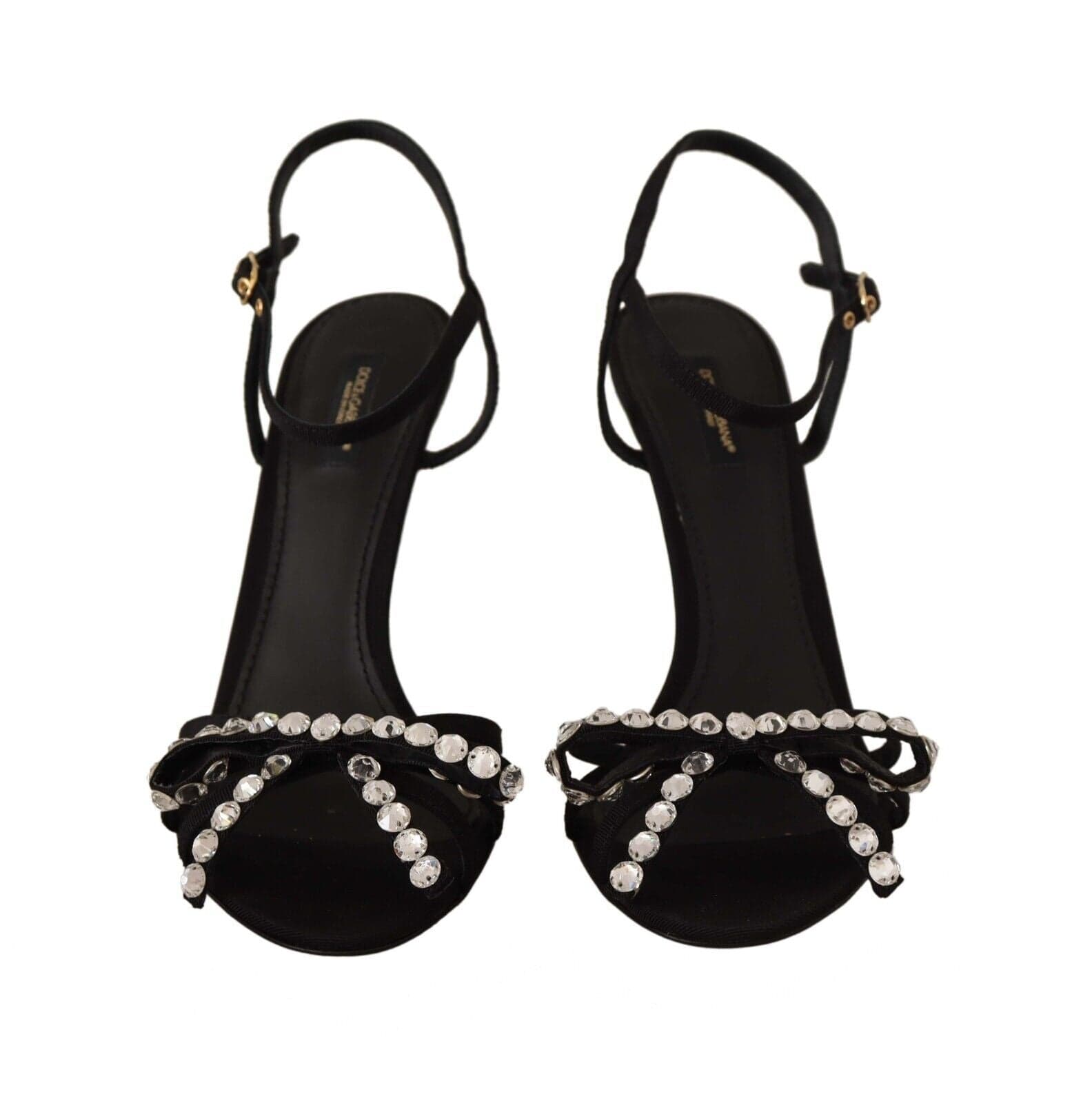 Dolce & Gabbana Black Crystals Ankle Strap Heels Sandals Shoes - 3