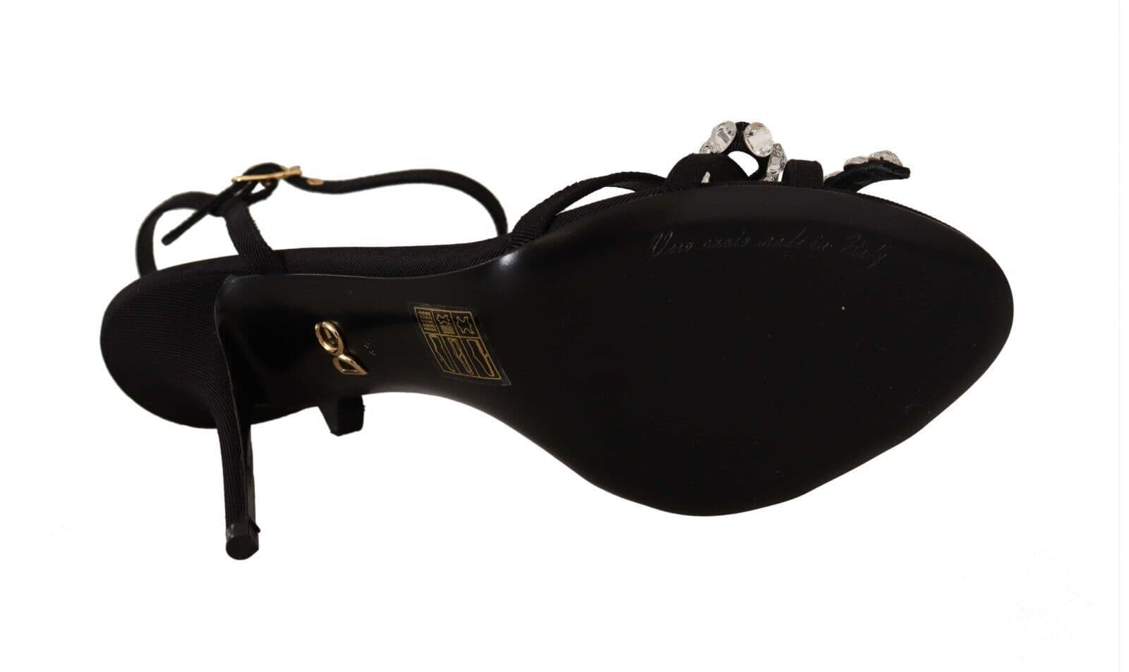 Dolce & Gabbana Black Crystals Ankle Strap Heels Sandals Shoes - 6