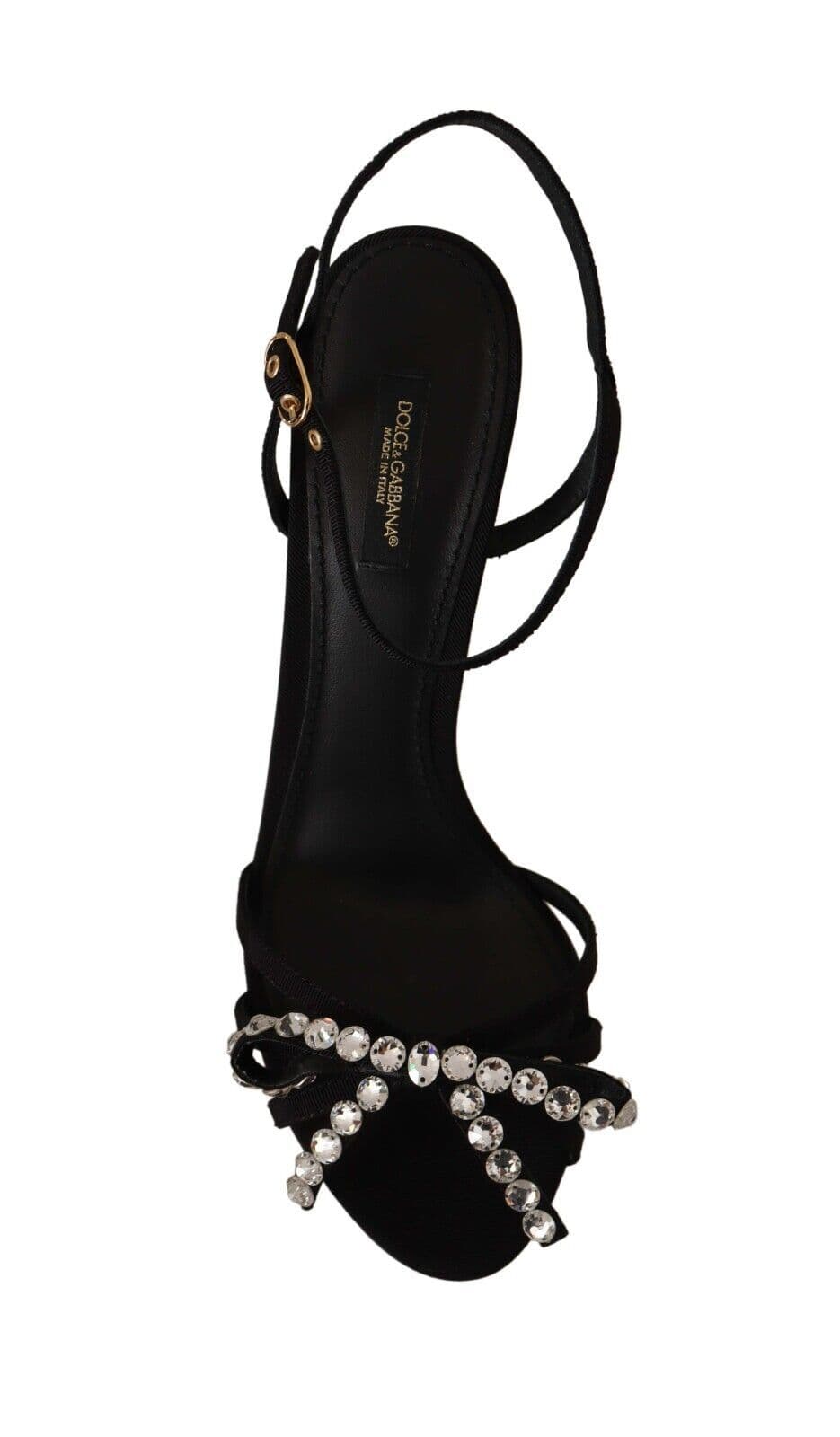 Dolce & Gabbana Black Crystals Ankle Strap Heels Sandals Shoes - 7