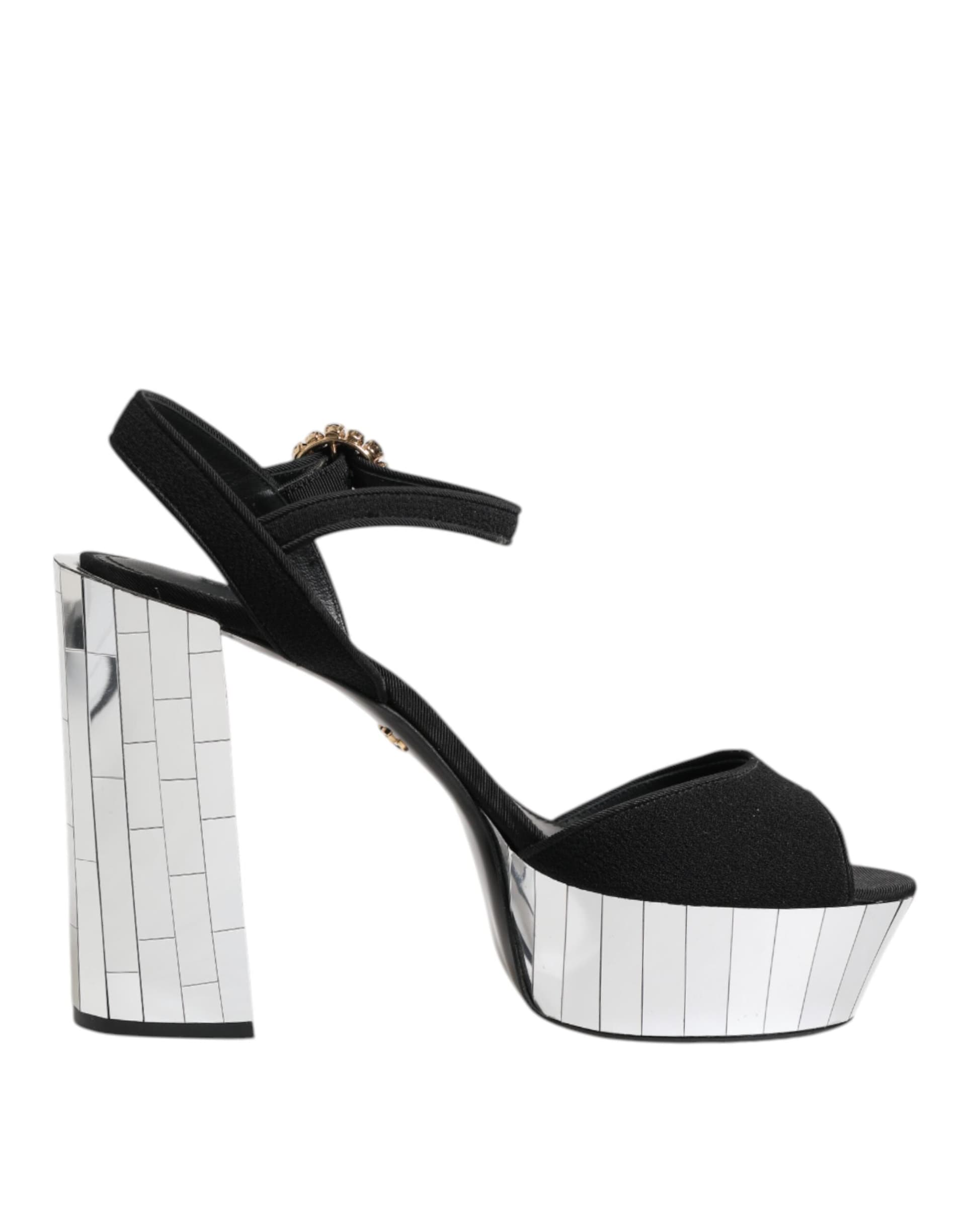Dolce & Gabbana Black Crystal Ankle Strap Keira Sandal Shoes - 6