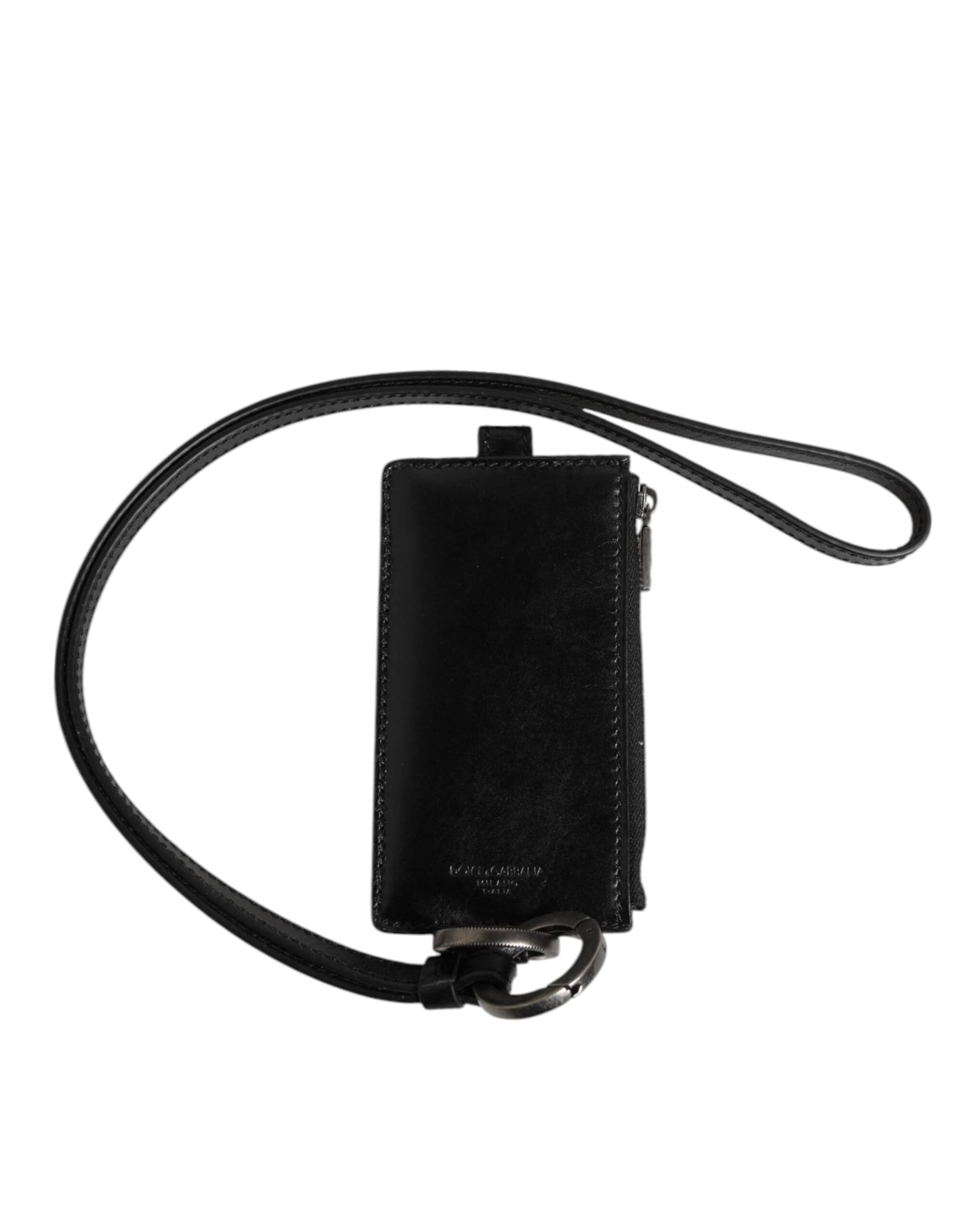 Dolce & Gabbana Black Leather Logo Embossed Lanyard Card Holder Wallet - 2