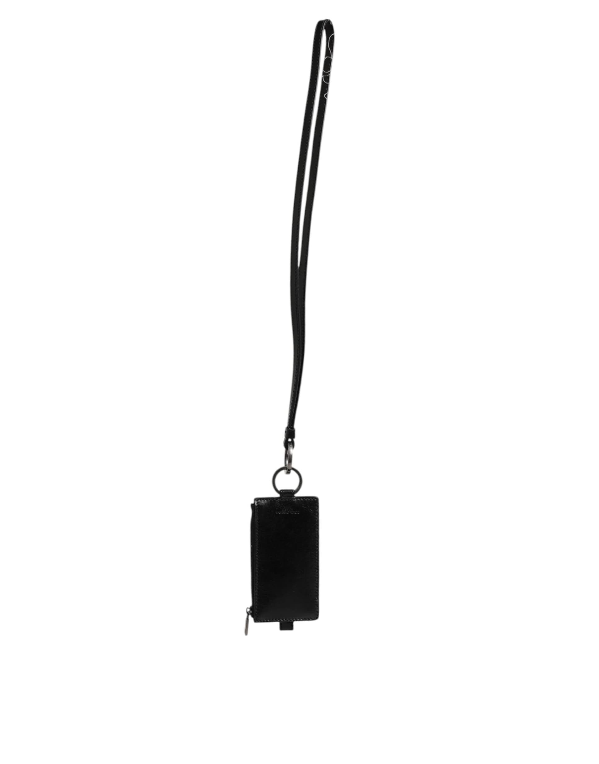 Dolce & Gabbana Black Leather Logo Embossed Lanyard Card Holder Wallet - 4