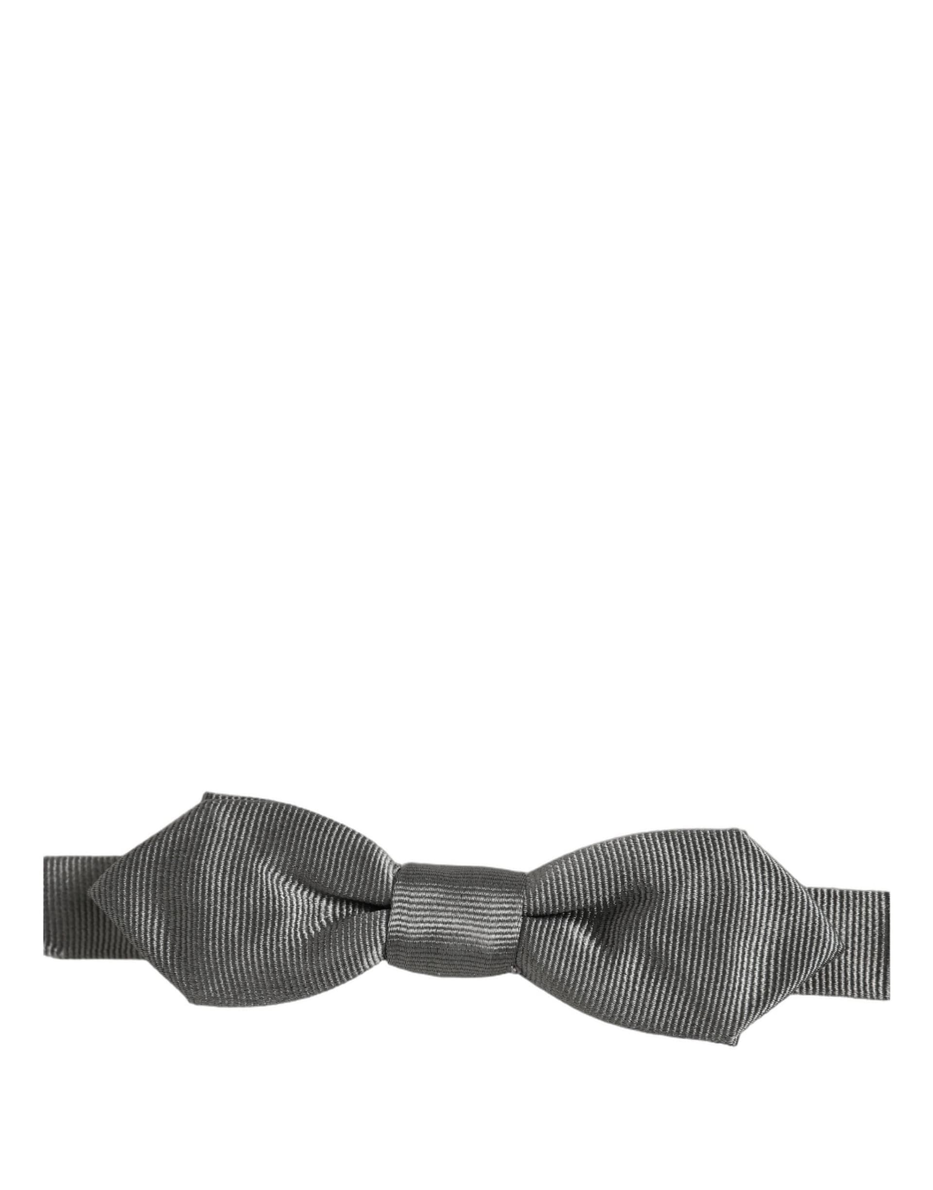 Dolce & Gabbana Men Gray 100% Silk Adjustable Neck Papillon Bow Tie - 4