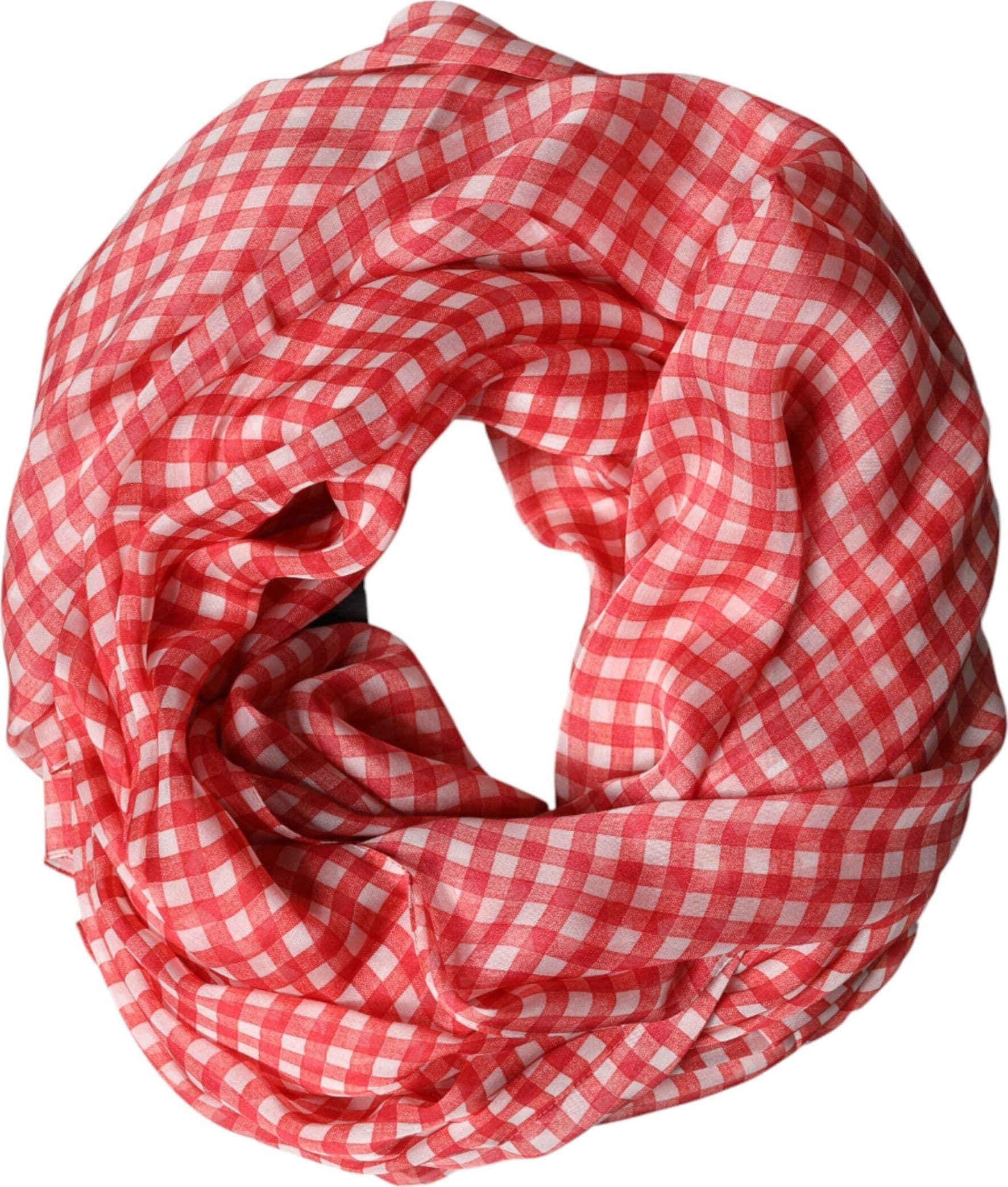 Dolce & Gabbana Red Checkered Silk Neck Wrap Shawl Scarf - 4