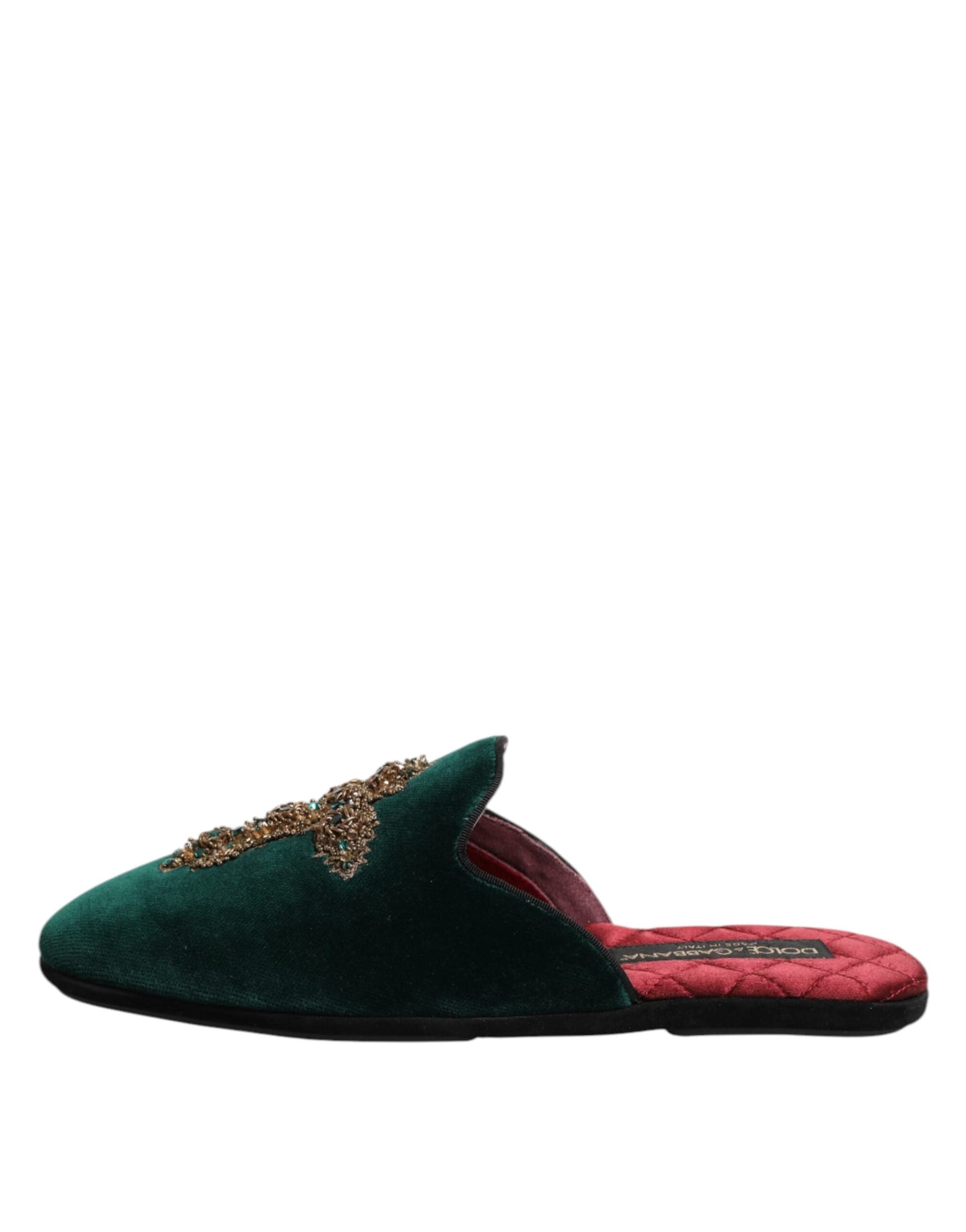 Dolce & Gabbana Green Velvet Cross Embellished Slippers Shoes - 5