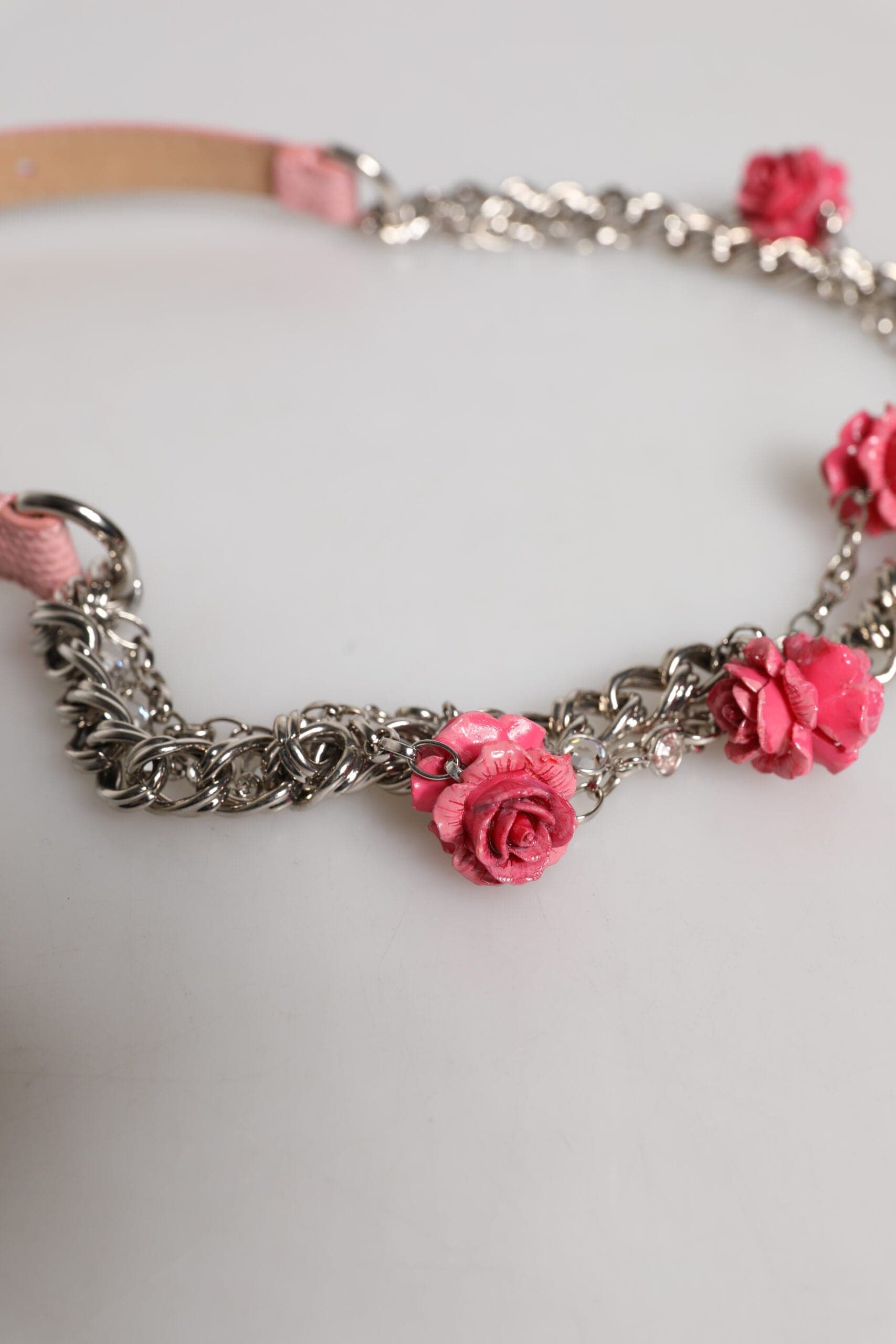 Dolce & Gabbana Pink Embelished Roses Textured Leather Belt - 4