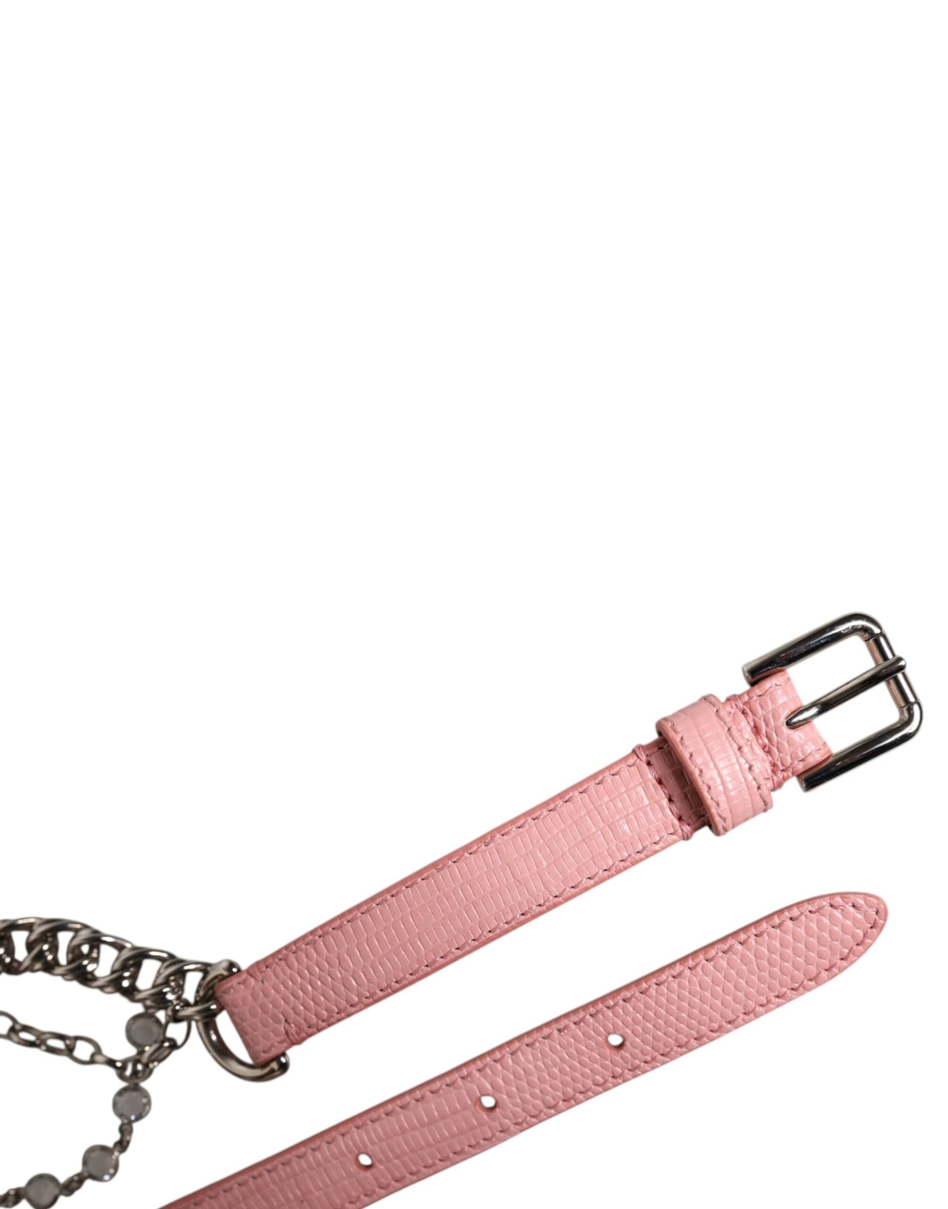 Dolce & Gabbana Pink Embelished Roses Textured Leather Belt - 5