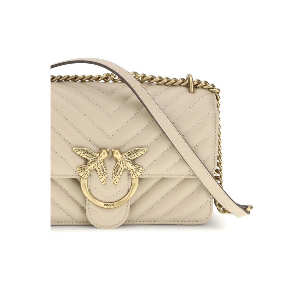 PINKO Beige Calf Leather Bos Taurus Shoulder Bag - 4