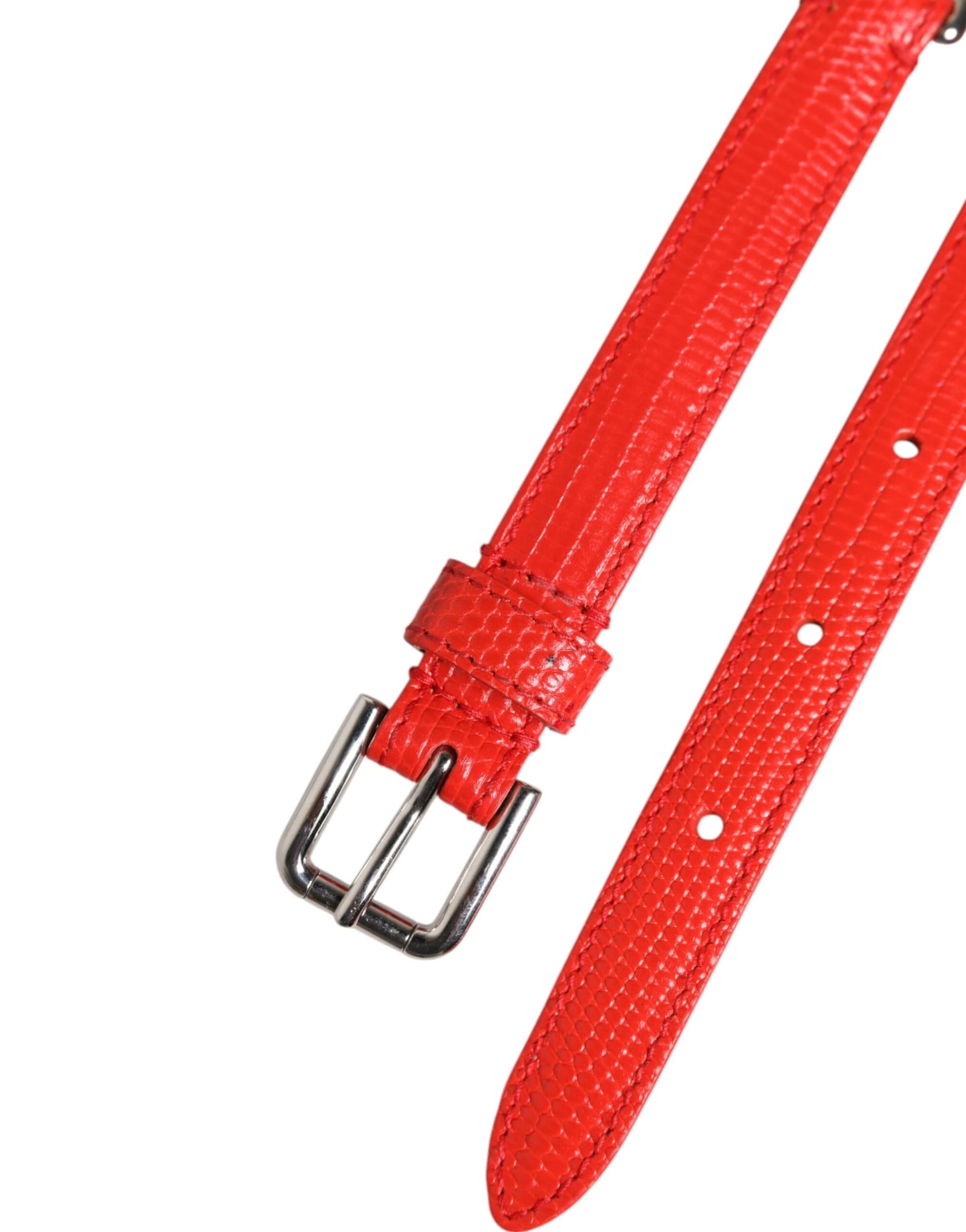 Dolce & Gabbana Red Leather Silver Chain Floral Cintura Belt - 6
