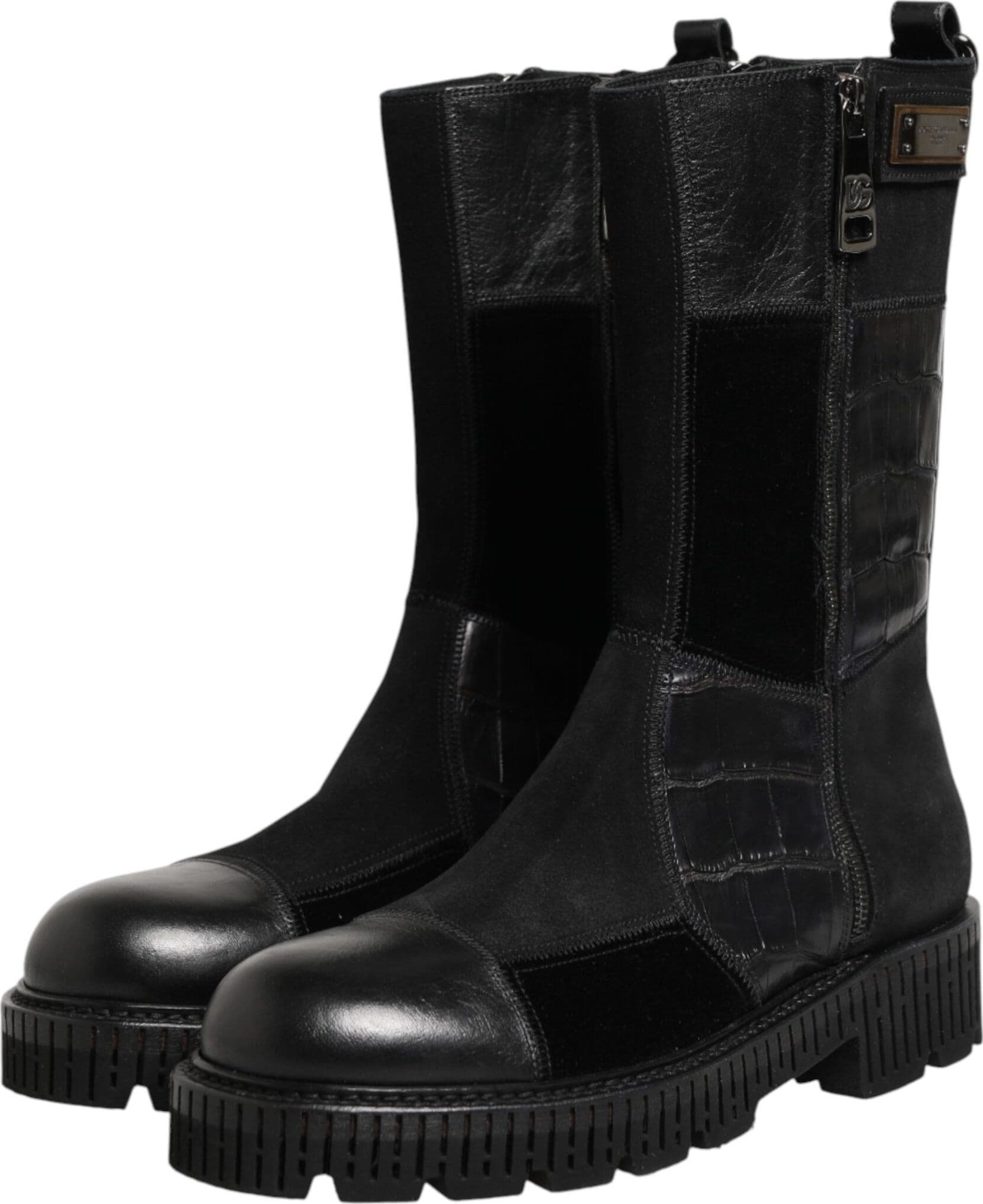 Dolce & Gabbana Black Patchwork Leather Mid Calf Boot  Shoes - 3
