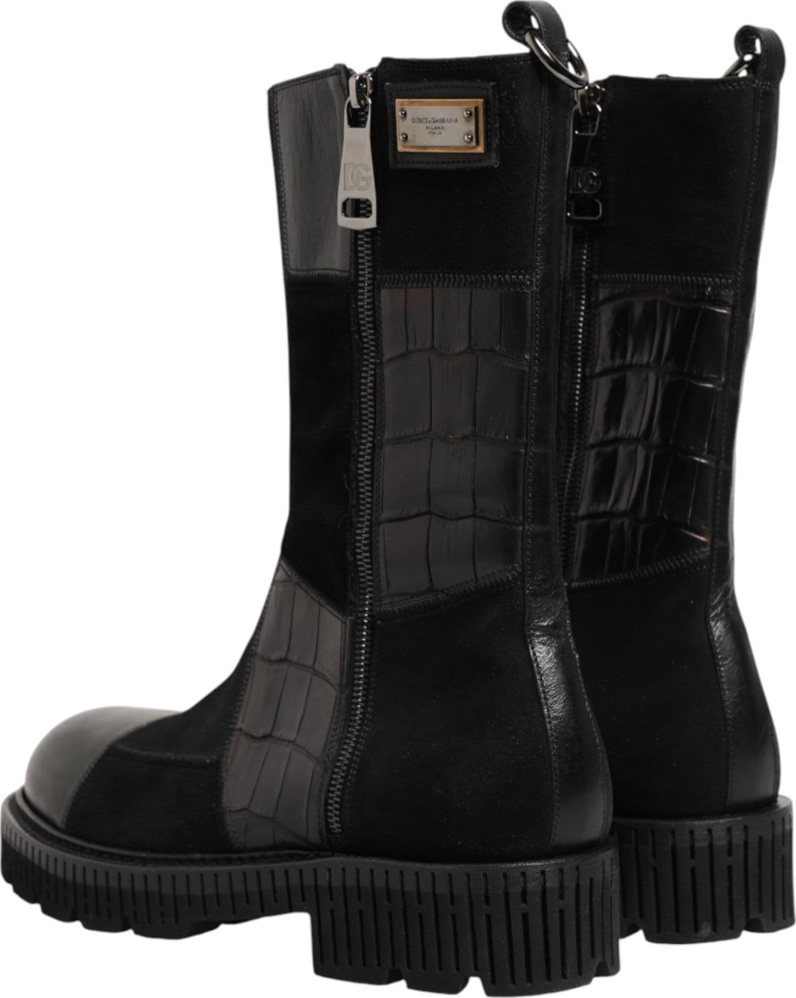 Dolce & Gabbana Black Patchwork Leather Mid Calf Boot  Shoes - 4