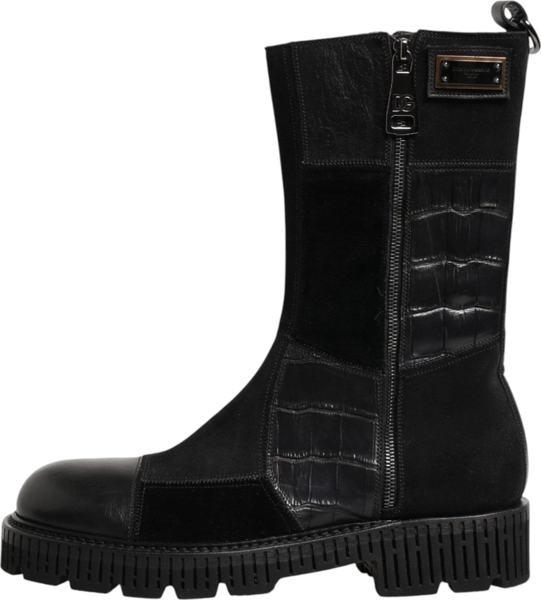 Dolce & Gabbana Black Patchwork Leather Mid Calf Boot  Shoes - 5