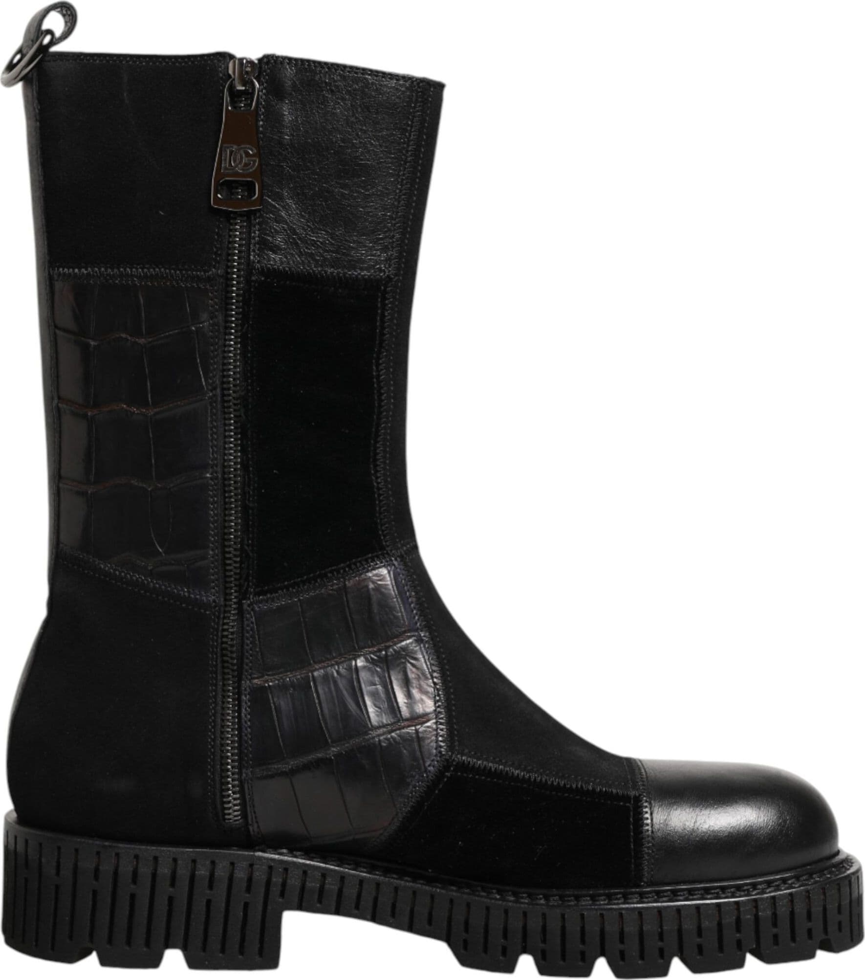Dolce & Gabbana Black Patchwork Leather Mid Calf Boot  Shoes - 7