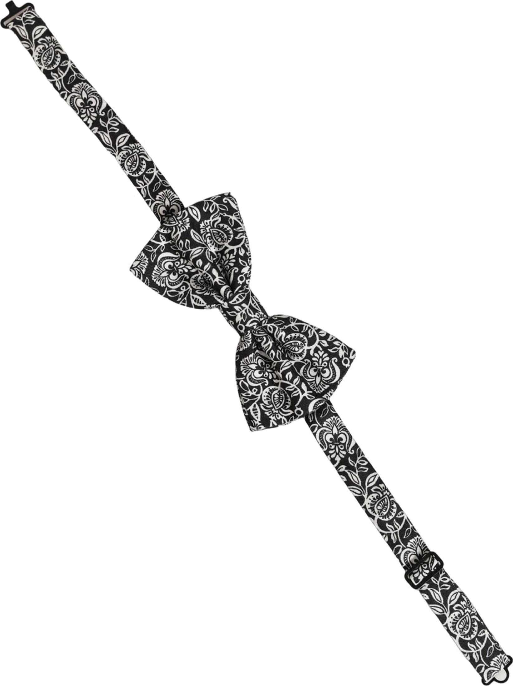 Dolce & Gabbana Tie Black White Paisley Silk Adjustable Neck Papillon Bow - 3