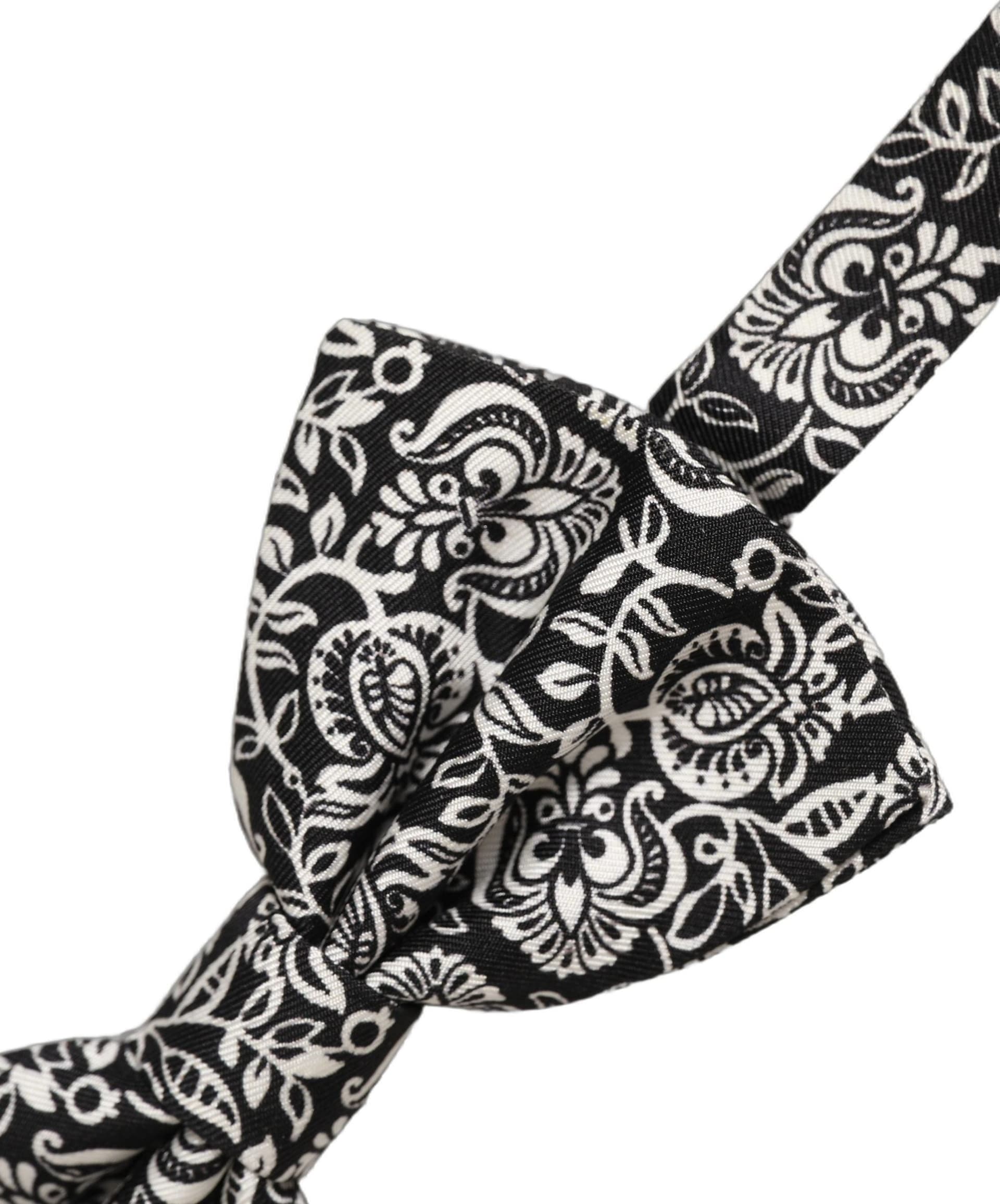 Dolce & Gabbana Tie Black White Paisley Silk Adjustable Neck Papillon Bow - 4