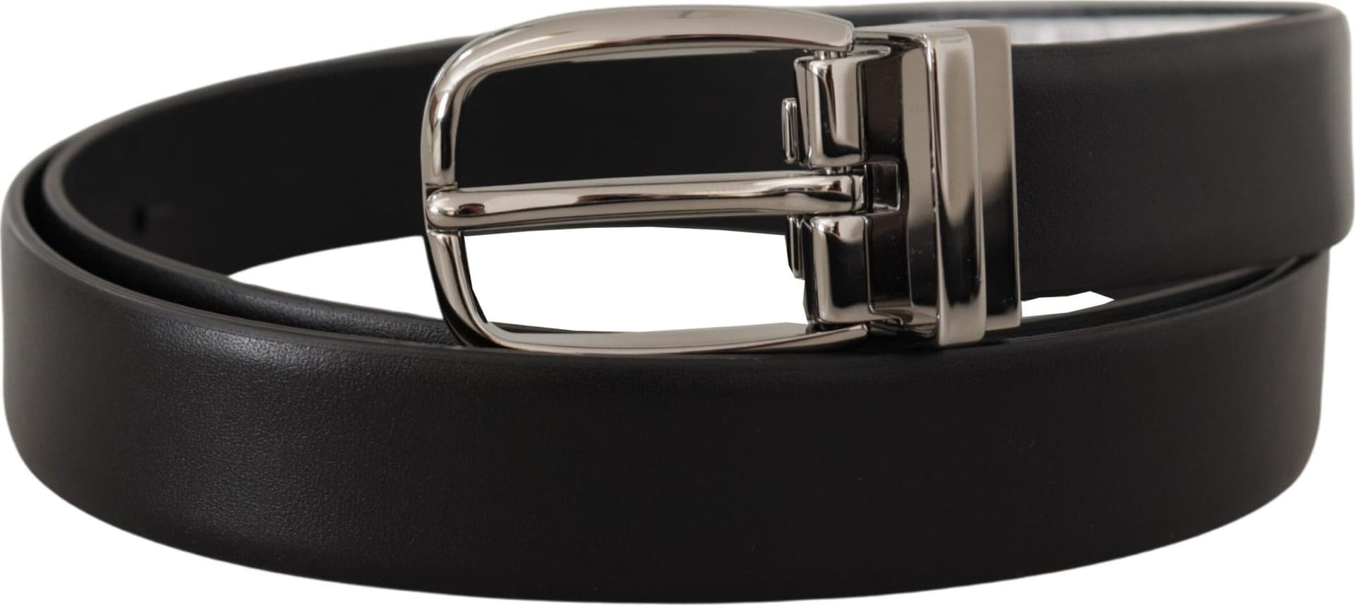 Dolce & Gabbana Black Leather Silver Metal Chrome Logo Buckle  Belt - 2