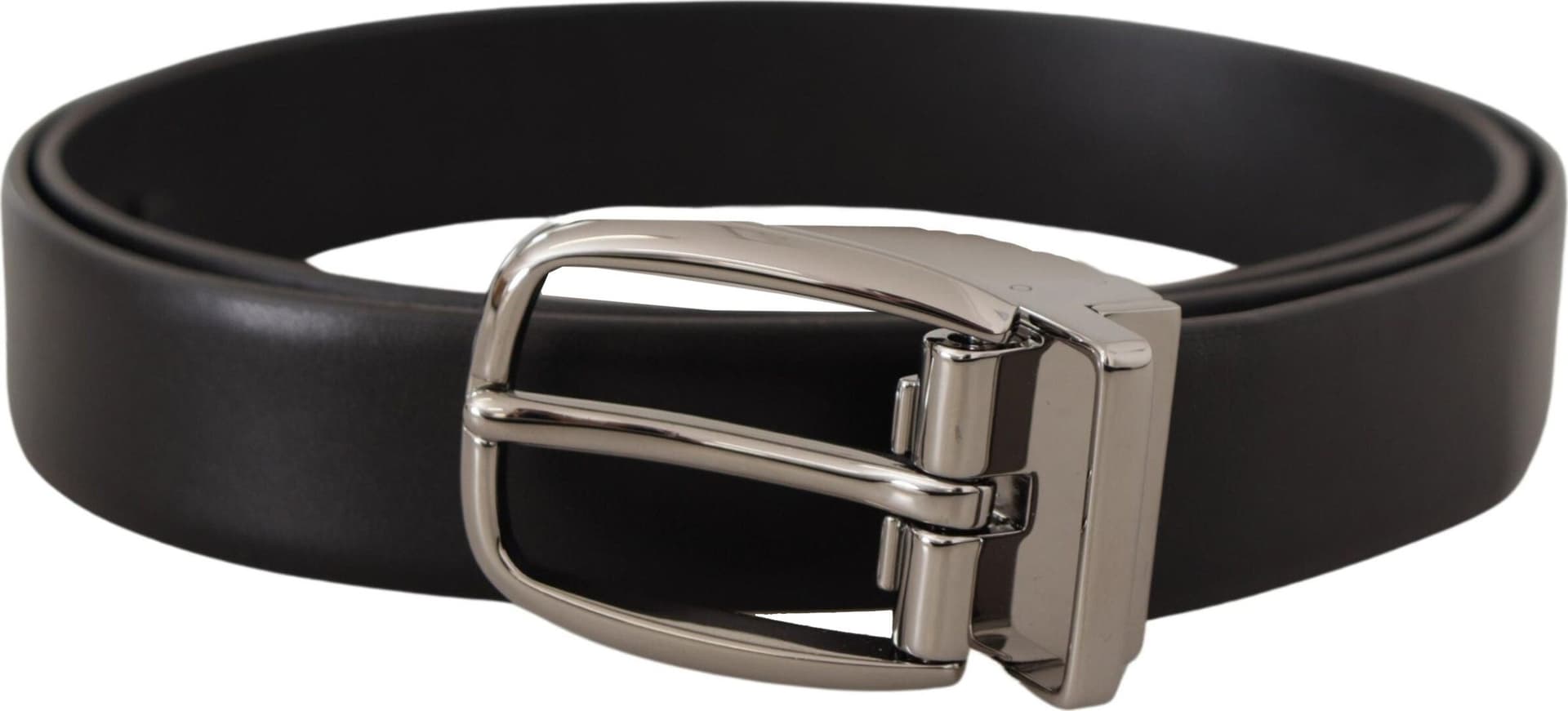 Dolce & Gabbana Black Leather Silver Metal Chrome Logo Buckle  Belt - 3