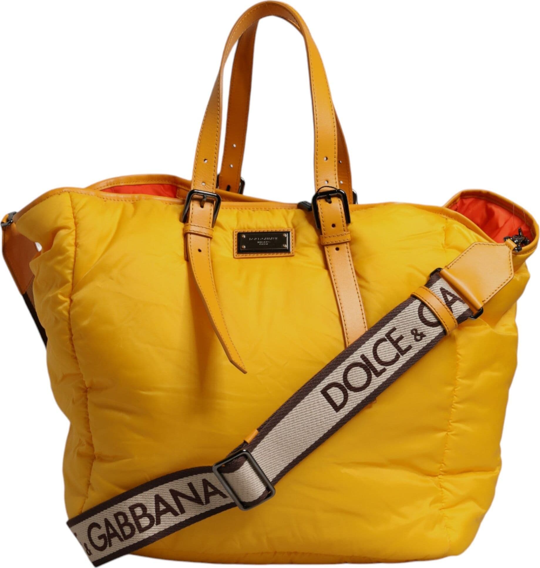 Dolce & Gabbana Yellow Orange Nylon Logo Plaque Hand Shoulder Duffle Bag - 3