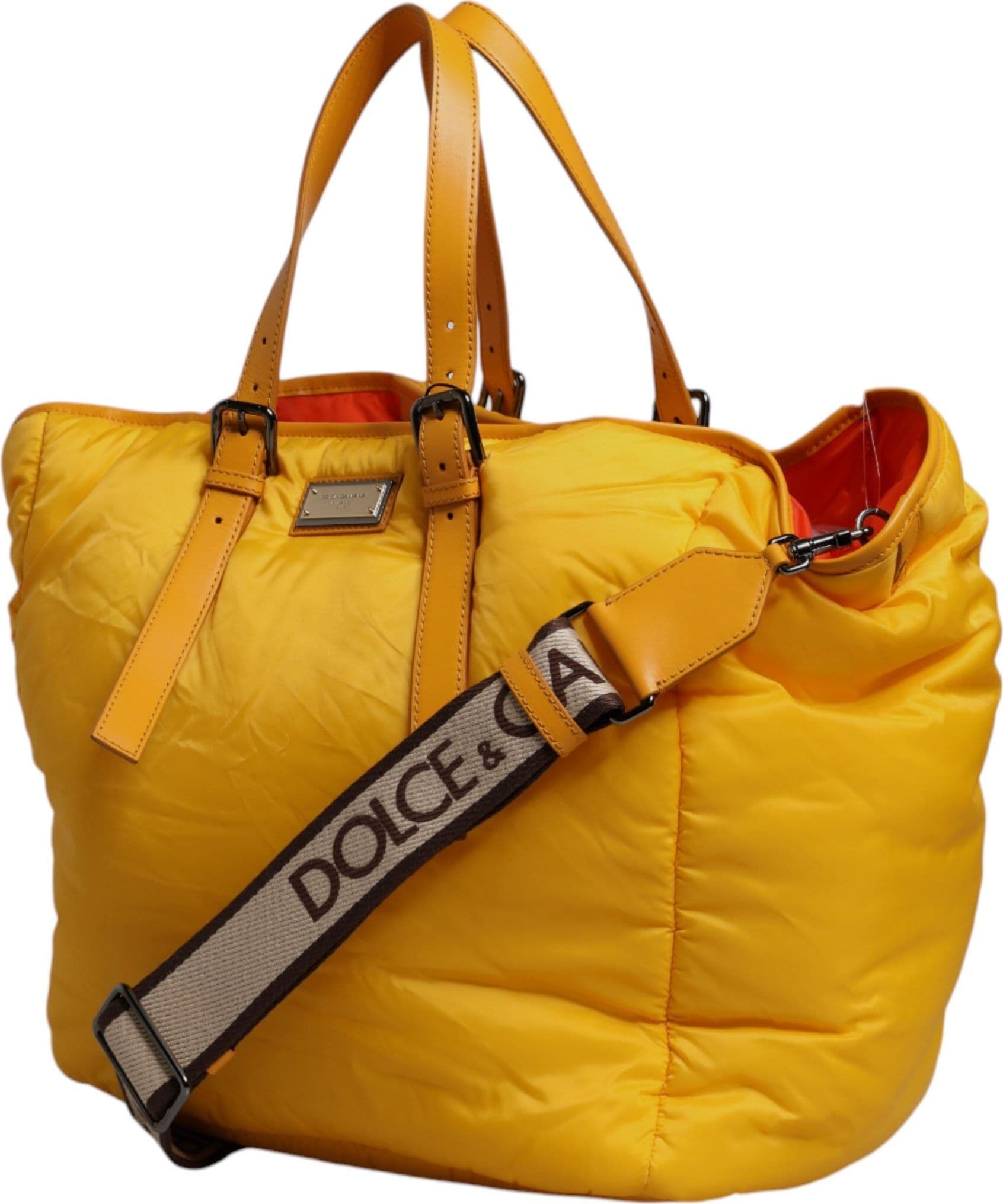Dolce & Gabbana Yellow Orange Nylon Logo Plaque Hand Shoulder Duffle Bag - 4