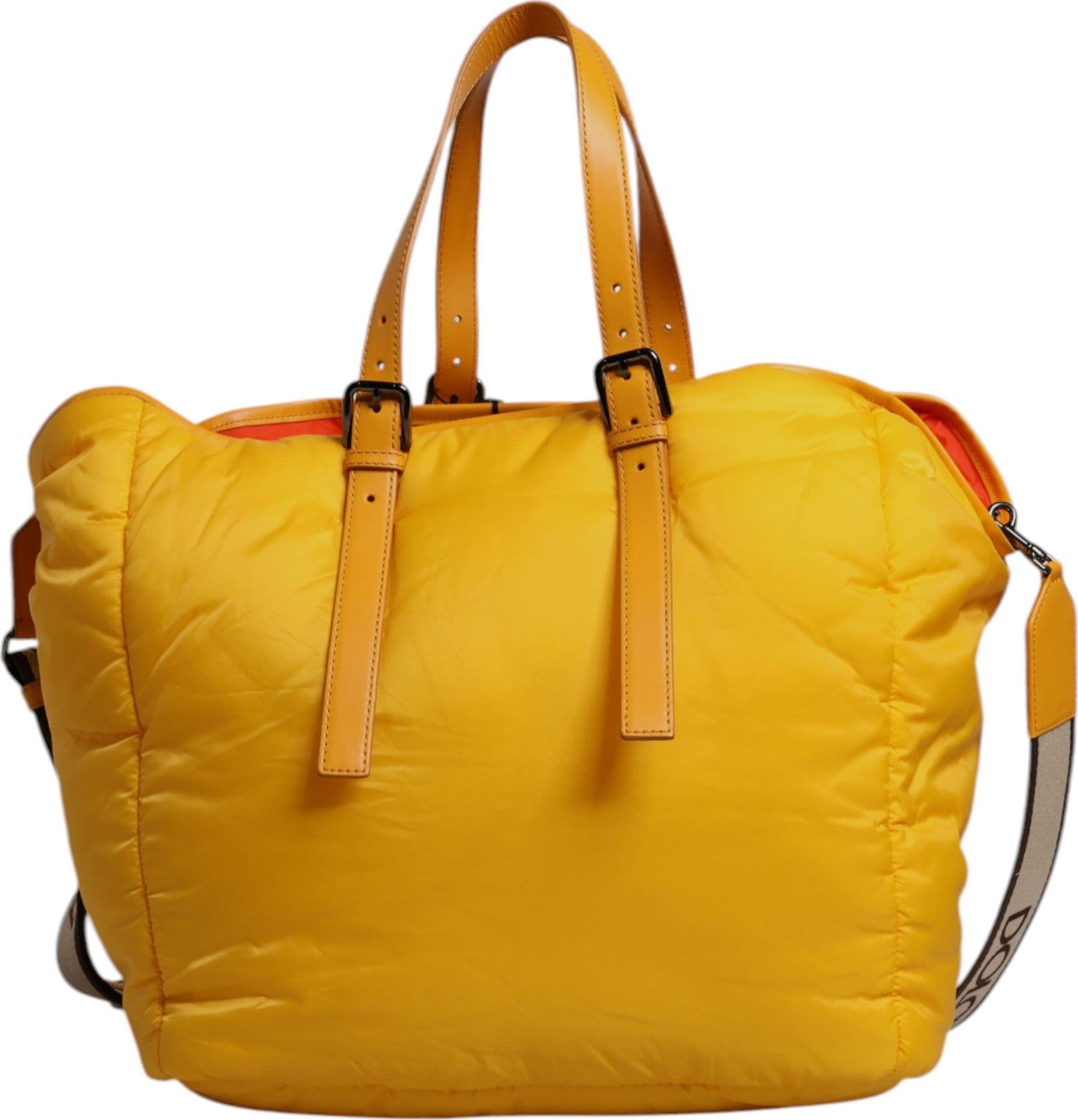 Dolce & Gabbana Yellow Orange Nylon Logo Plaque Hand Shoulder Duffle Bag - 5