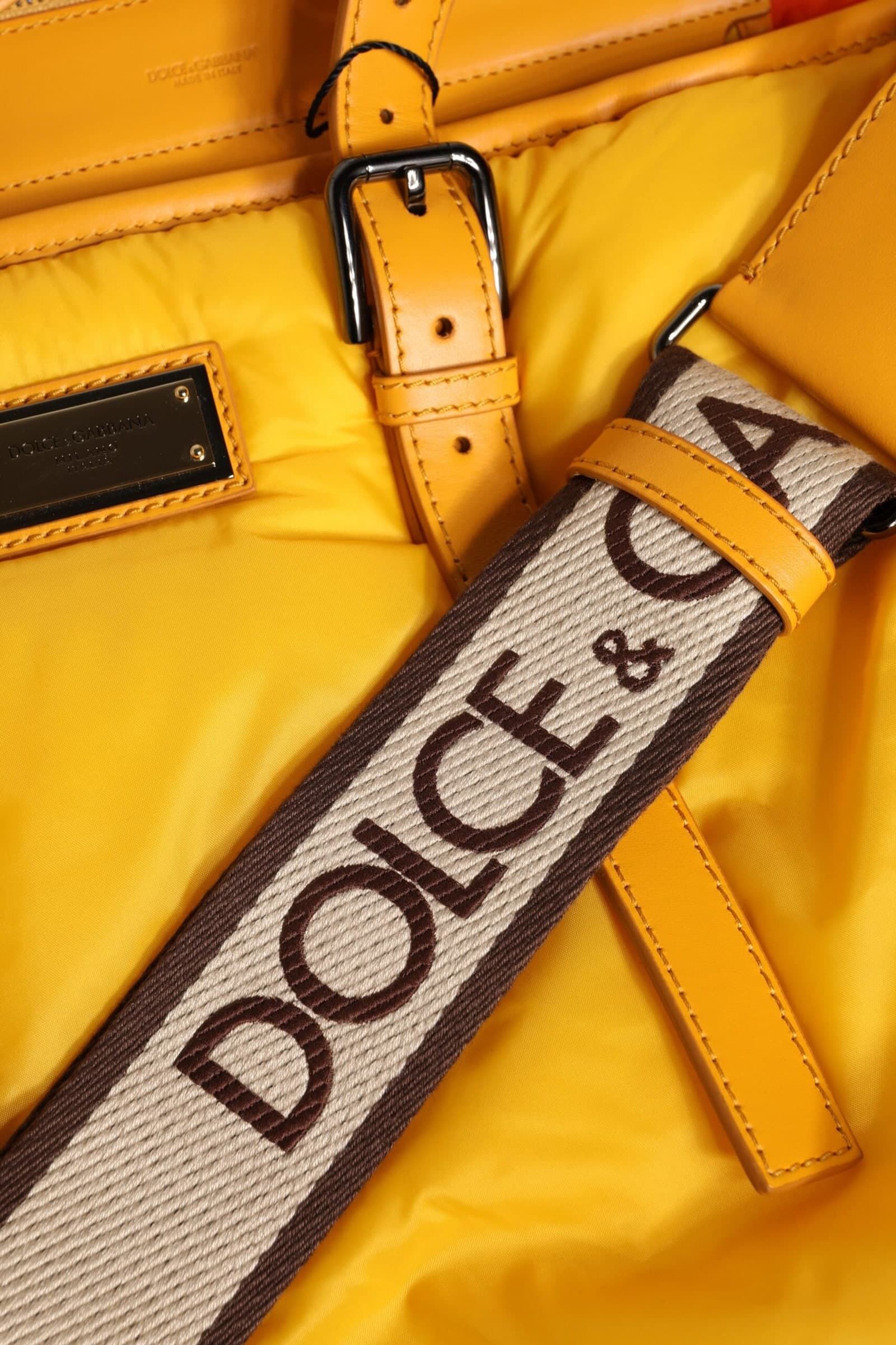 Dolce & Gabbana Yellow Orange Nylon Logo Plaque Hand Shoulder Duffle Bag - 8
