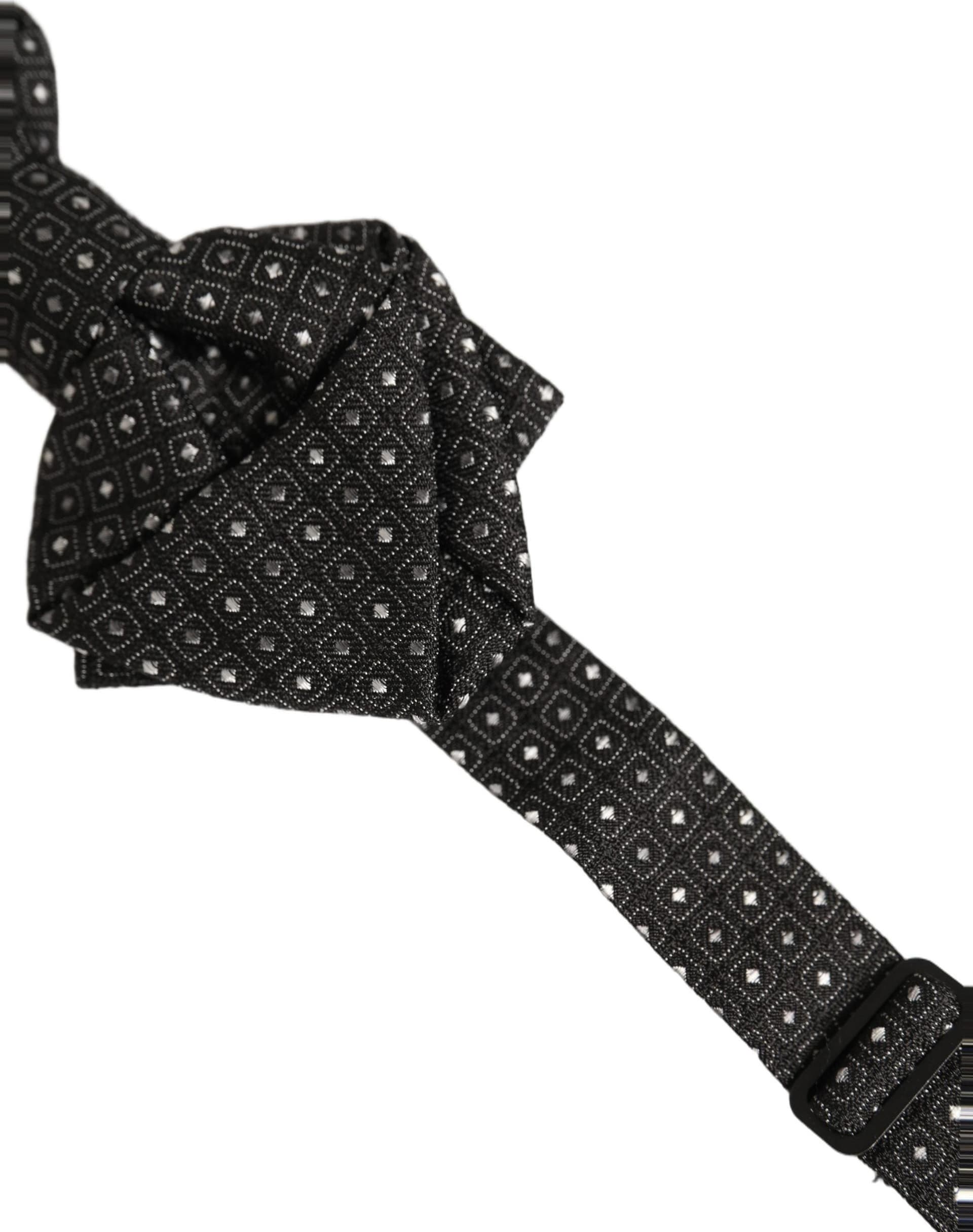 Dolce & Gabbana Men Black Polka Dot Silk Adjustable Neck Papillon Bow Tie - 3