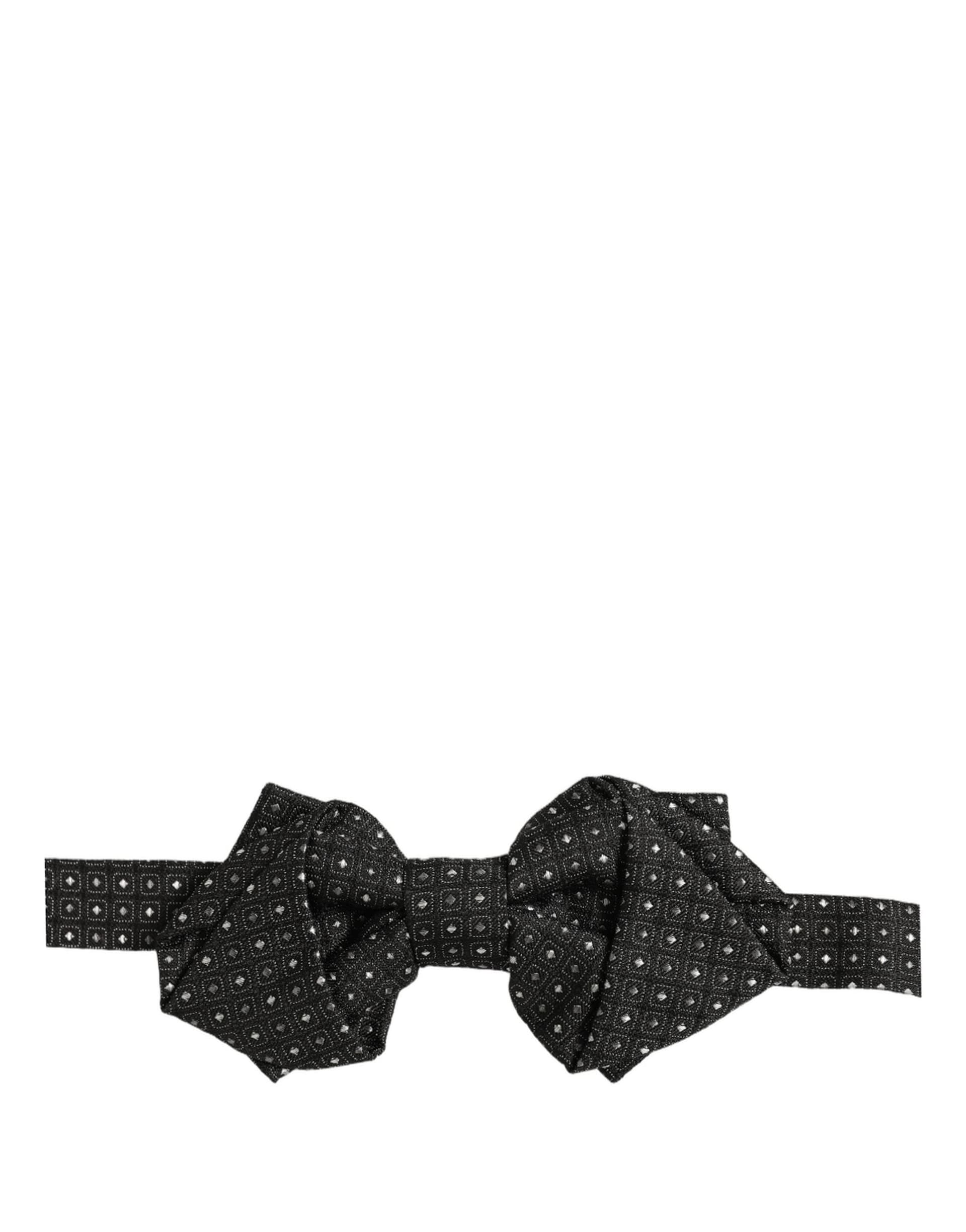 Dolce & Gabbana Men Black Polka Dot Silk Adjustable Neck Papillon Bow Tie - 4