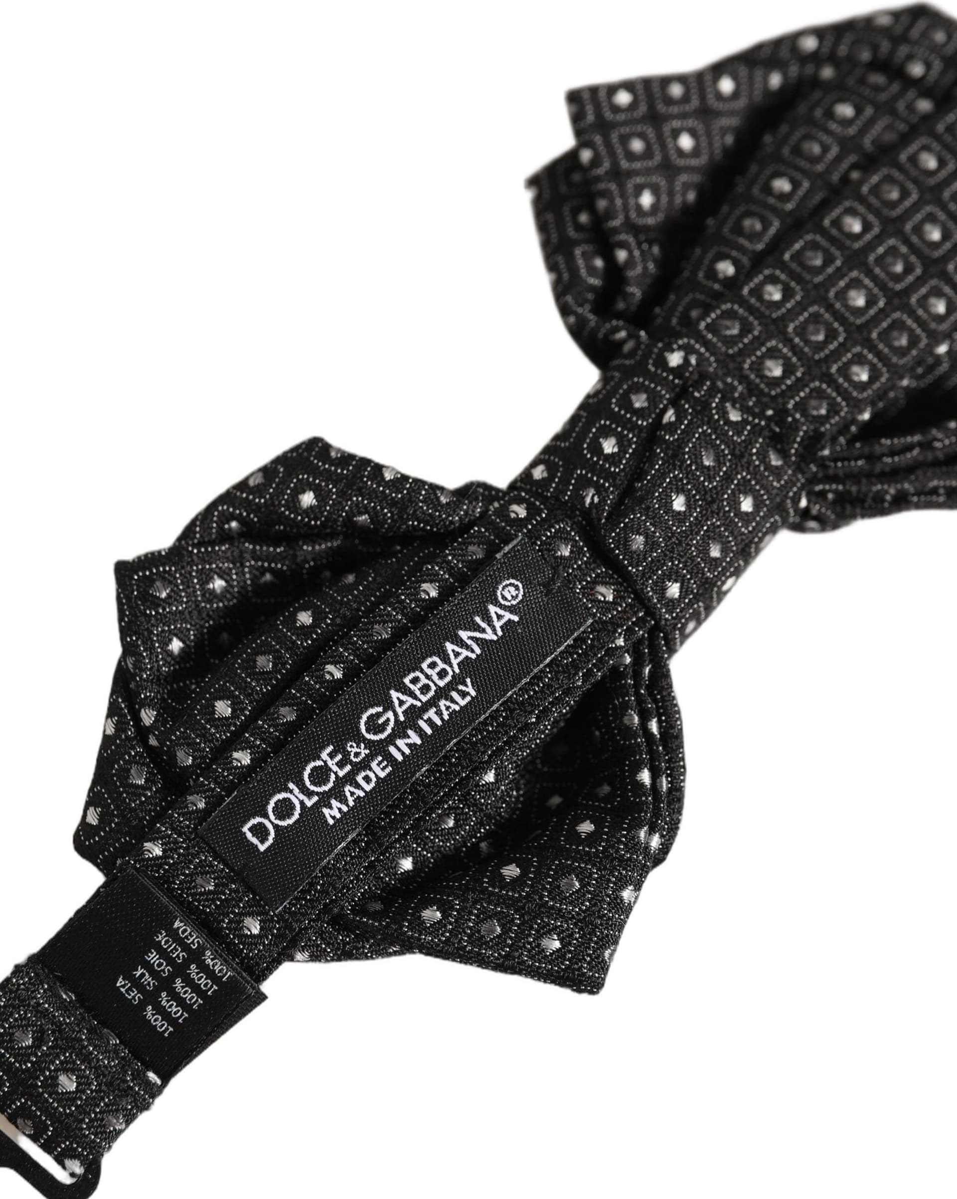 Dolce & Gabbana Men Black Polka Dot Silk Adjustable Neck Papillon Bow Tie - 6