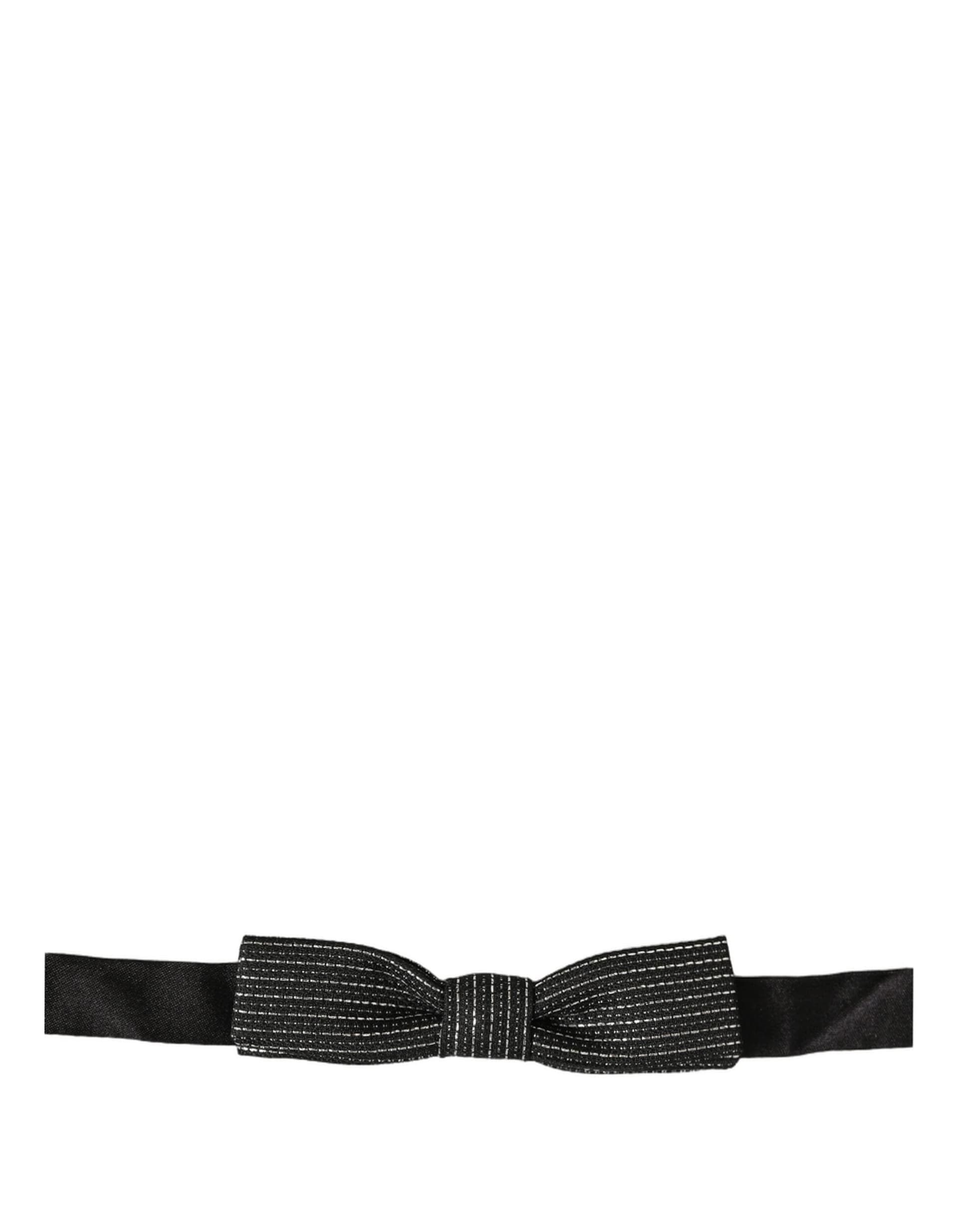 Dolce & Gabbana Men Black Silver Ribbed Adjustable Neck Papillon  Bow Tie - 2