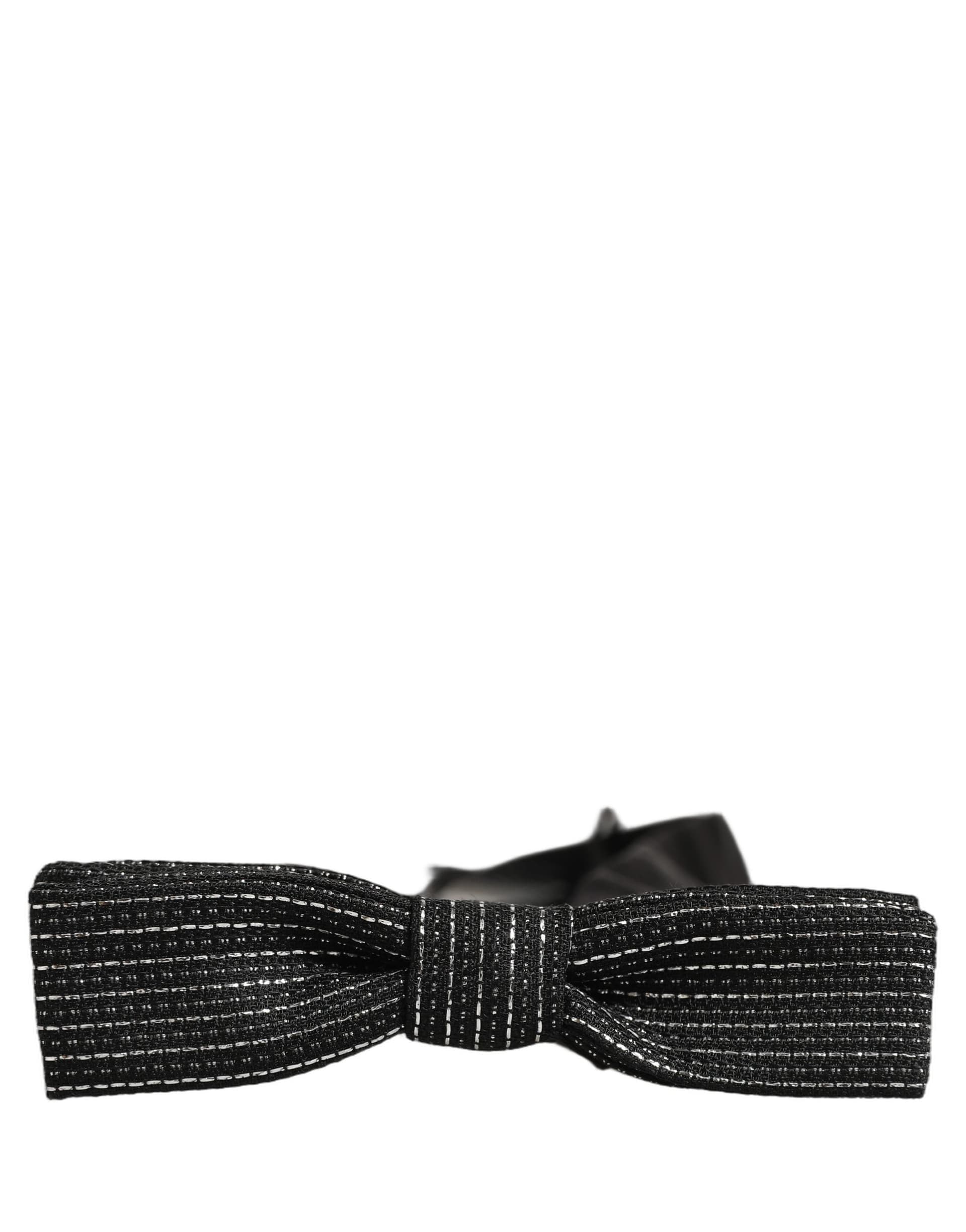 Dolce & Gabbana Men Black Silver Ribbed Adjustable Neck Papillon  Bow Tie - 3