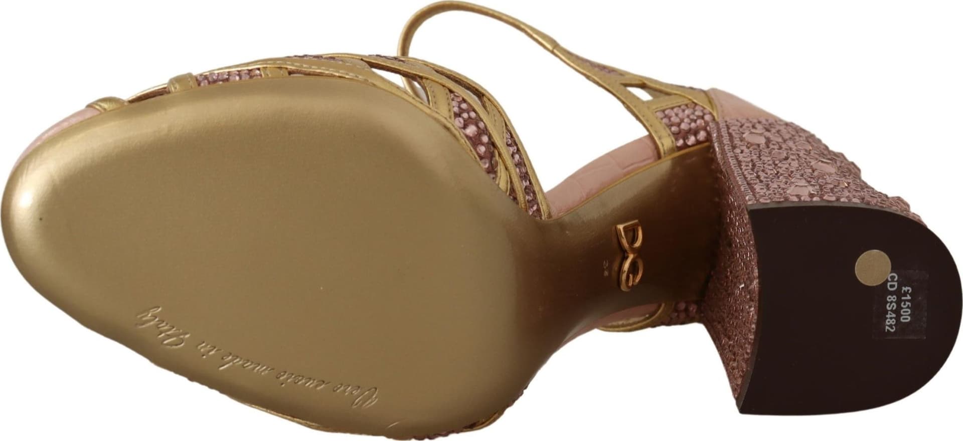 Dolce & Gabbana Pink Gold Leather Crystal Pumps T-strap Shoes - 5