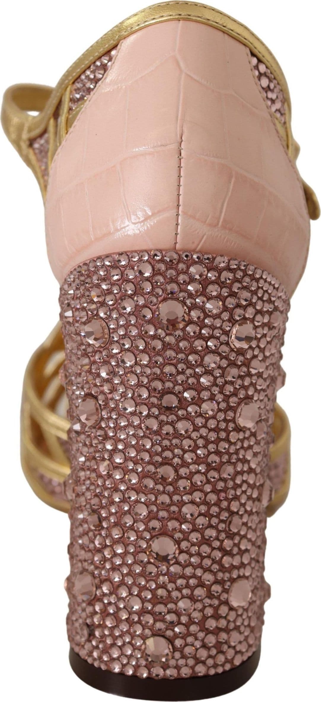 Dolce & Gabbana Pink Gold Leather Crystal Pumps T-strap Shoes - 6