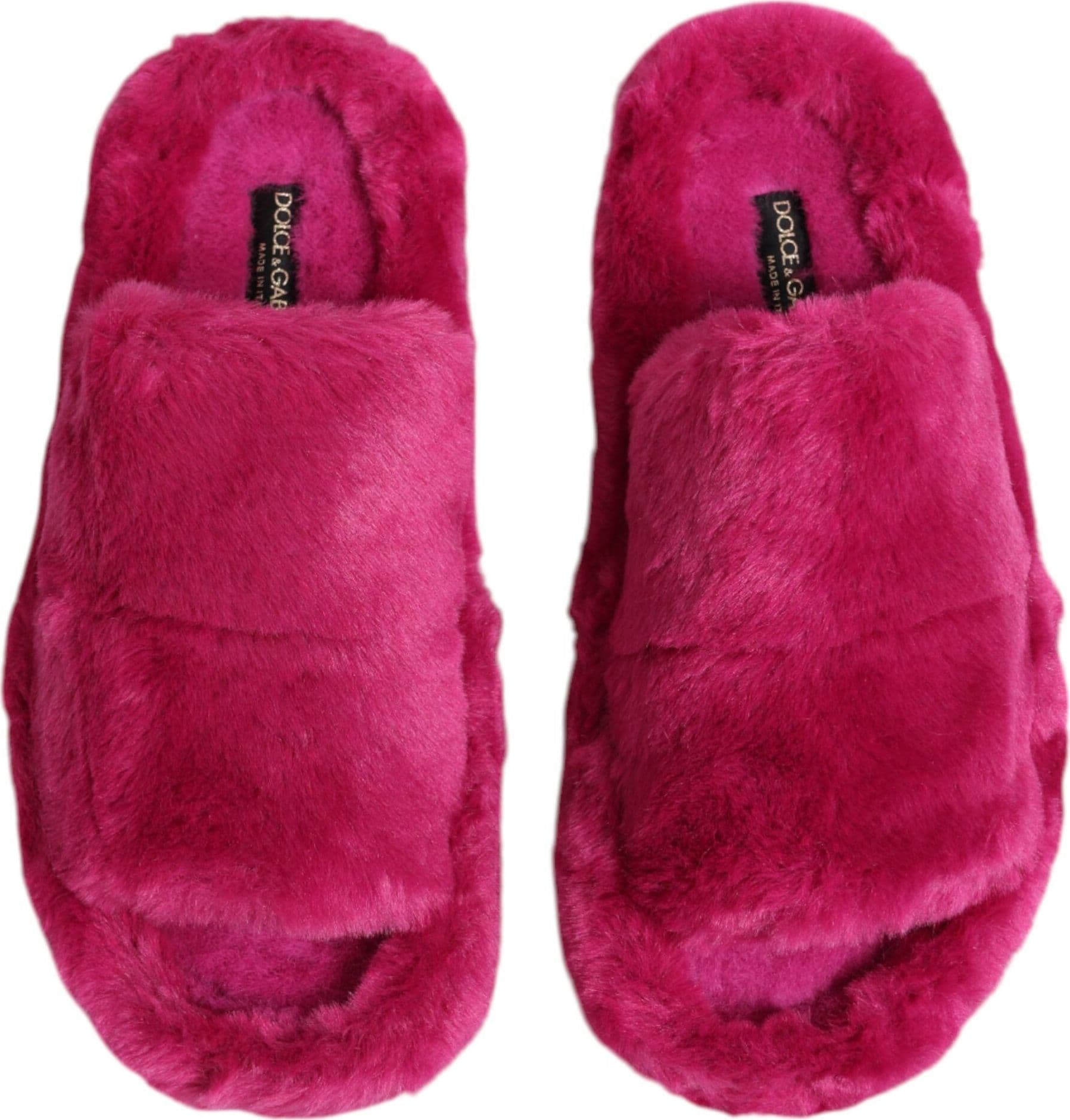 Dolce & Gabbana Pink Acrylic Faux Fur Mens Flats Sandals Shoes - 2