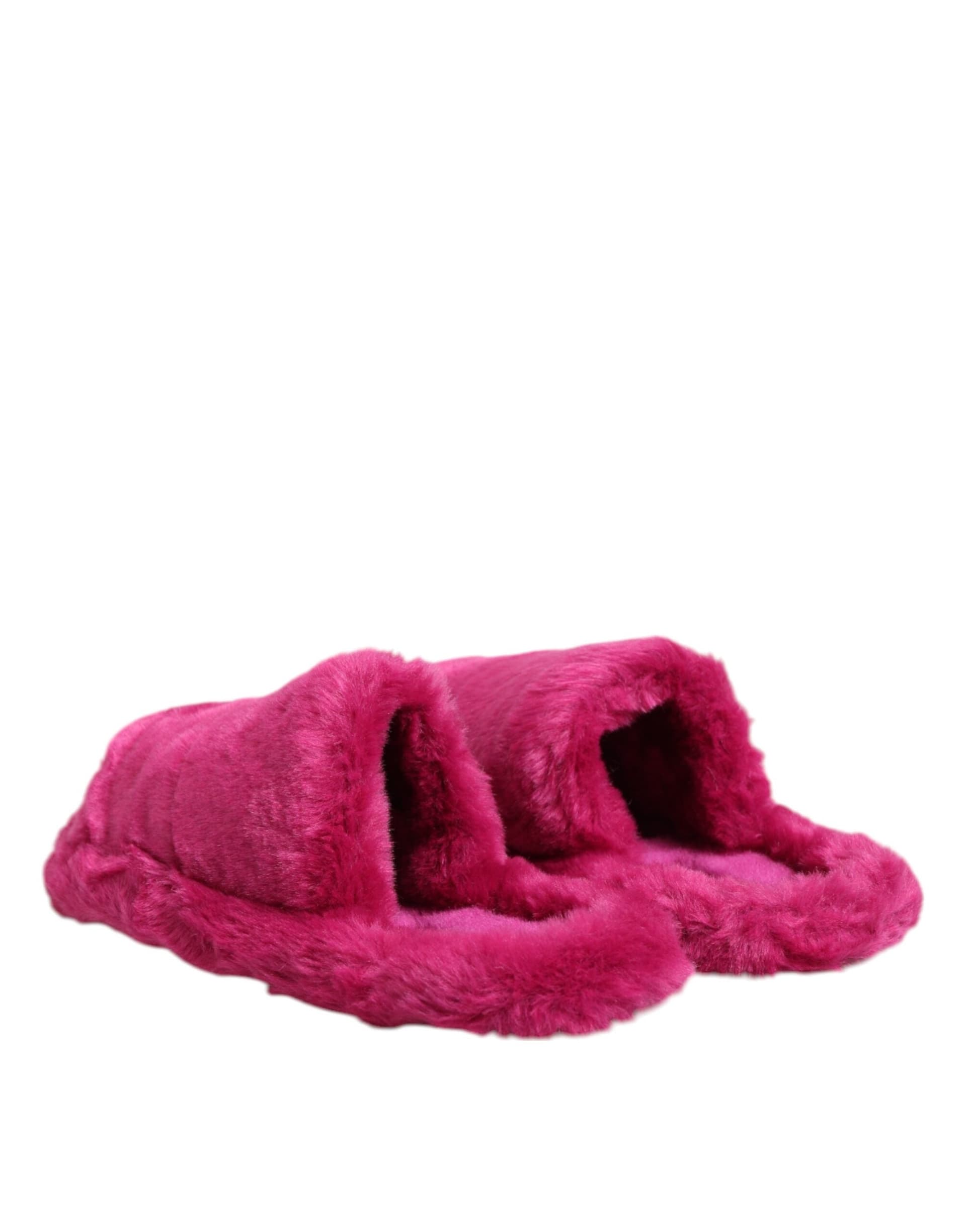 Dolce & Gabbana Pink Acrylic Faux Fur Mens Flats Sandals Shoes - 4
