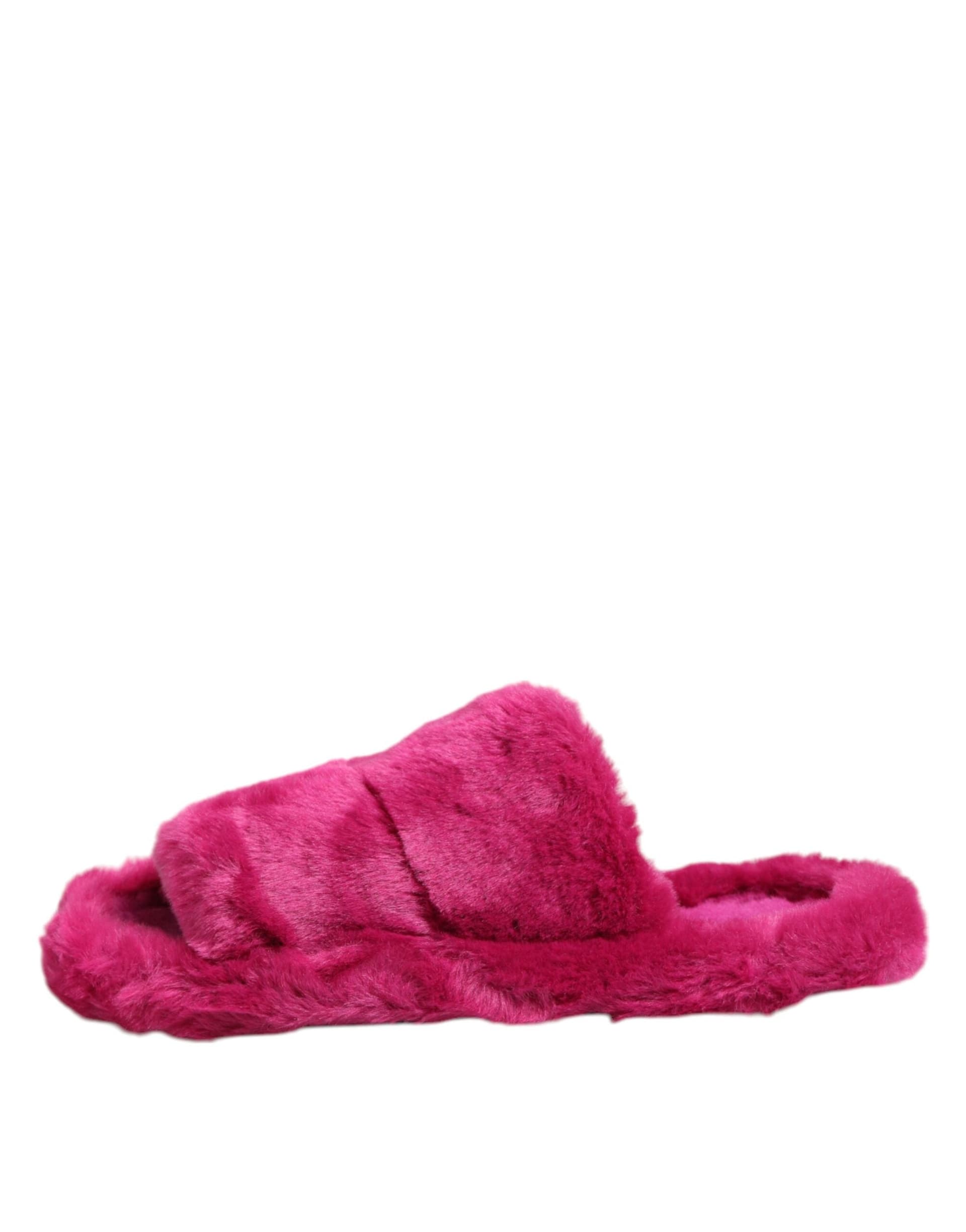 Dolce & Gabbana Pink Acrylic Faux Fur Mens Flats Sandals Shoes - 5