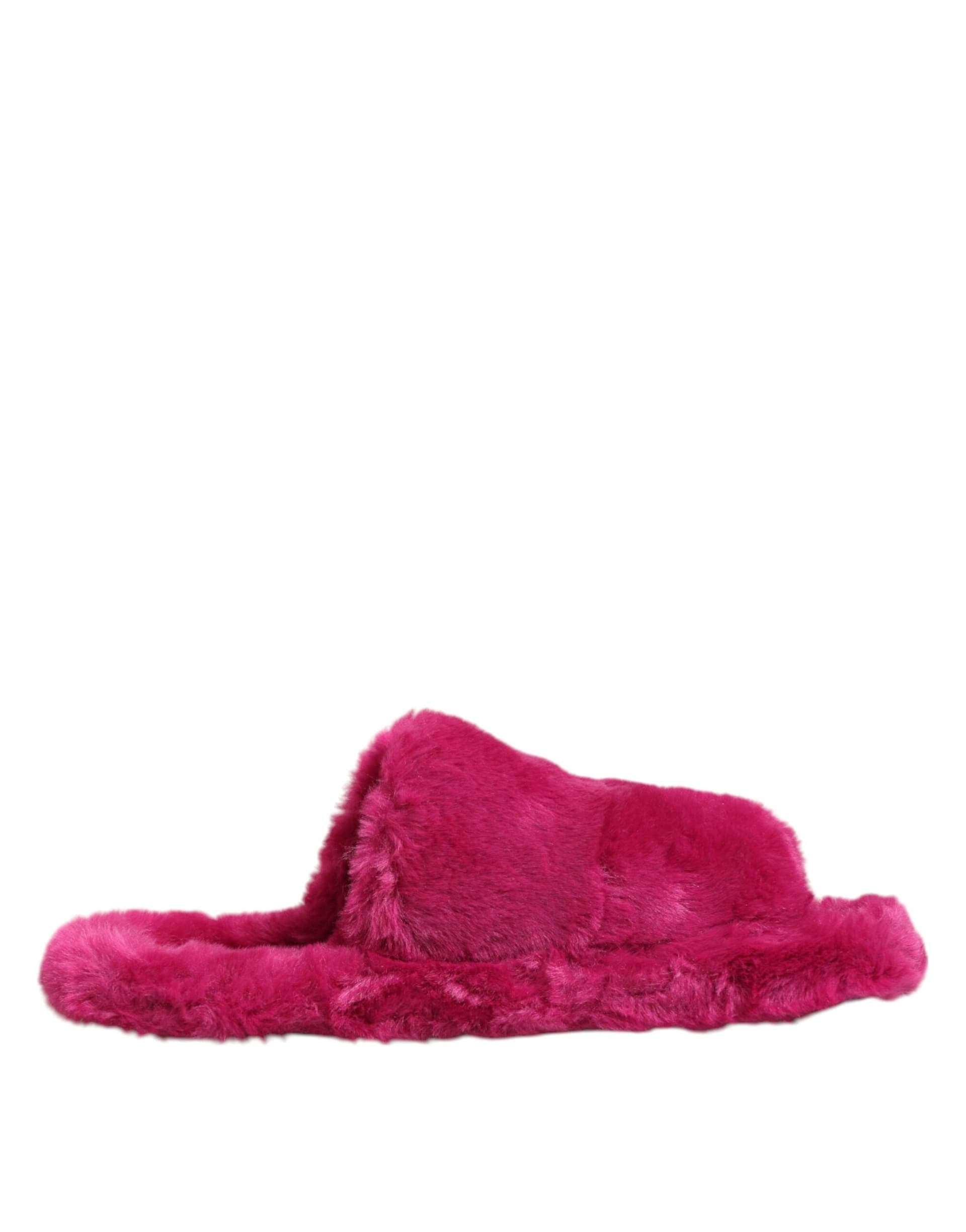 Dolce & Gabbana Pink Acrylic Faux Fur Mens Flats Sandals Shoes - 6