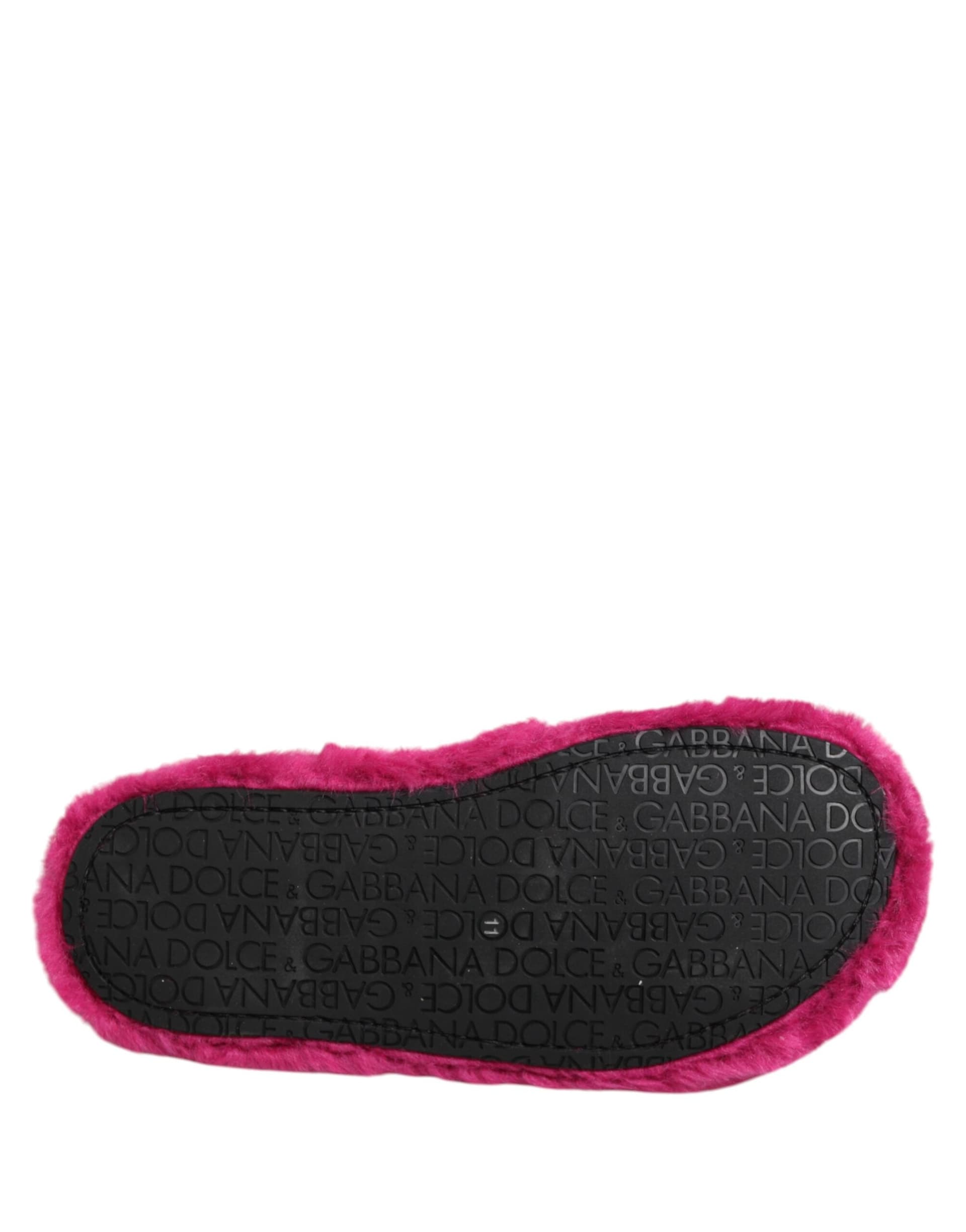 Dolce & Gabbana Pink Acrylic Faux Fur Mens Flats Sandals Shoes - 8